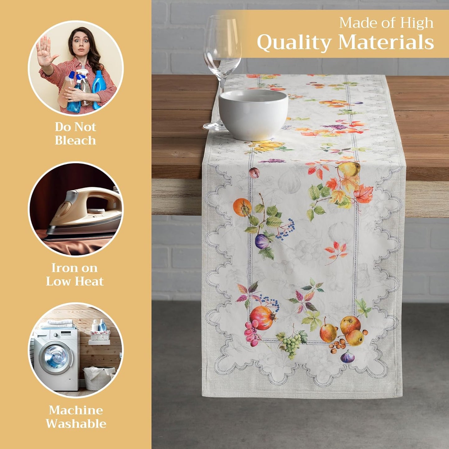 Maison d' Hermine Table Runner 100% Cotton Double Layer Table Runners 72 inches Long for Thanksgiving Christmas Decorations Home Kitchen Dining Party Wedding (Fruit D'Hiver, 14.5" x 72")