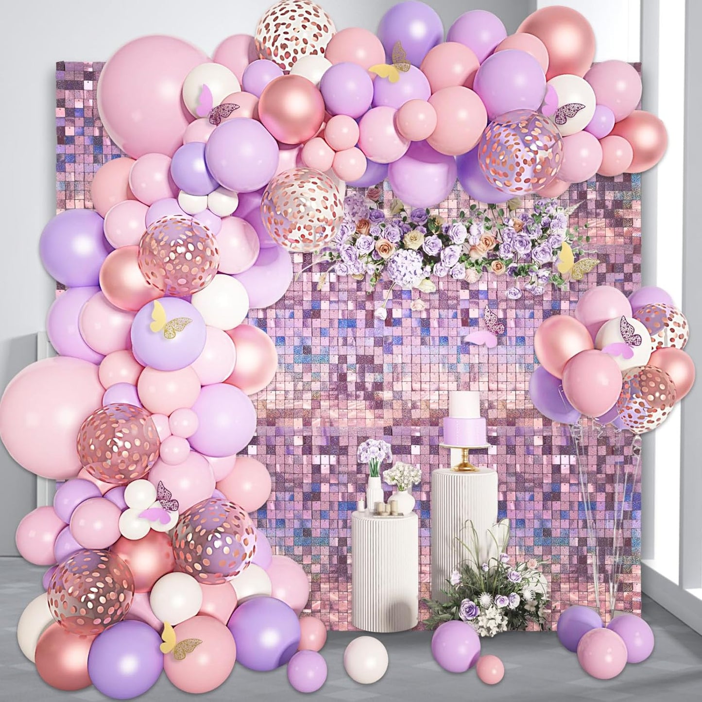 12PCS Light Pink Shimmer Wall Backdrop, Laser Square Sequin Photo Backdrops Panel, Glitter Wall Background for Birthdays, Weddings, Christmas, Engagements, Disco Bachelorette Party Decor (3FTx4FT)