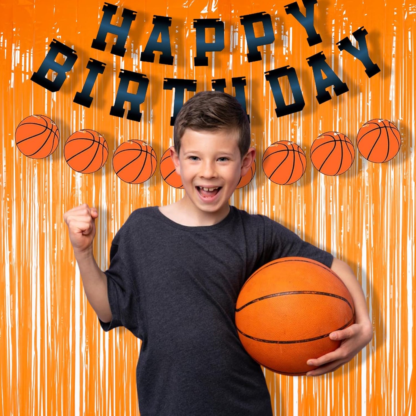 Foil Fringe Curtains Halloweens Decorations - Orange Tinsel Photo Backdrop Party Streamers for St Patricks Day, Easter, Birthdays, Fall, Pumpkin Theme, Thanksgiving, Basketball Party Decorations