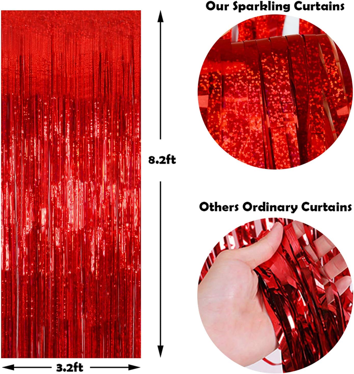 Foil Fringe Curtains Red Streamers Party Decorations - Melsan 3 Pack 3.2 x 8.2 ft red Fringe Backdrop Party Photo Backdrop for Back to School Birthday Party Baby Shower or Graduation Decorations