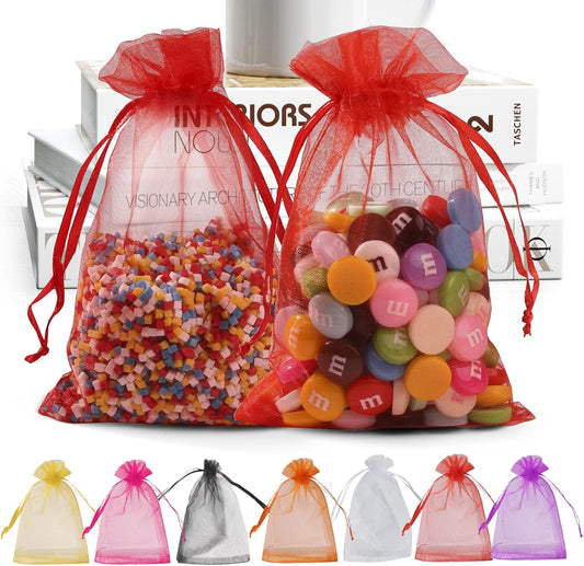 ANZNKU 100 Pack Organza Bags, 4 x 6 inch Small Bags, Favor Bags, Sheer Mesh Bags, Premium Red Gift Bags with Drawstring, Jewelry Bags Small Mesh Bags for Wedding Party Christmas