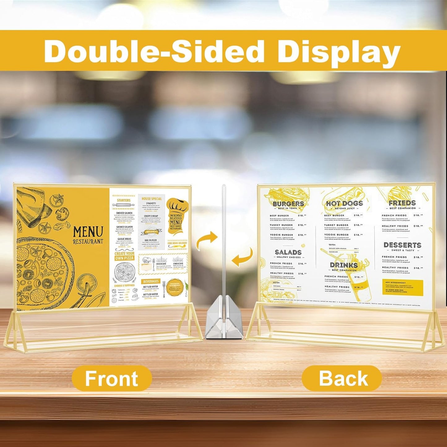 EHWINE 8 Pack Acrylic Sign Holder 8.5 x 11 Horizontal, Double-Sided Stand up Table Top Sign Holders, Gold Acrylic Picture Frame Menu Flyer Paper Holder Display Stand for Office Business Store Wedding Party