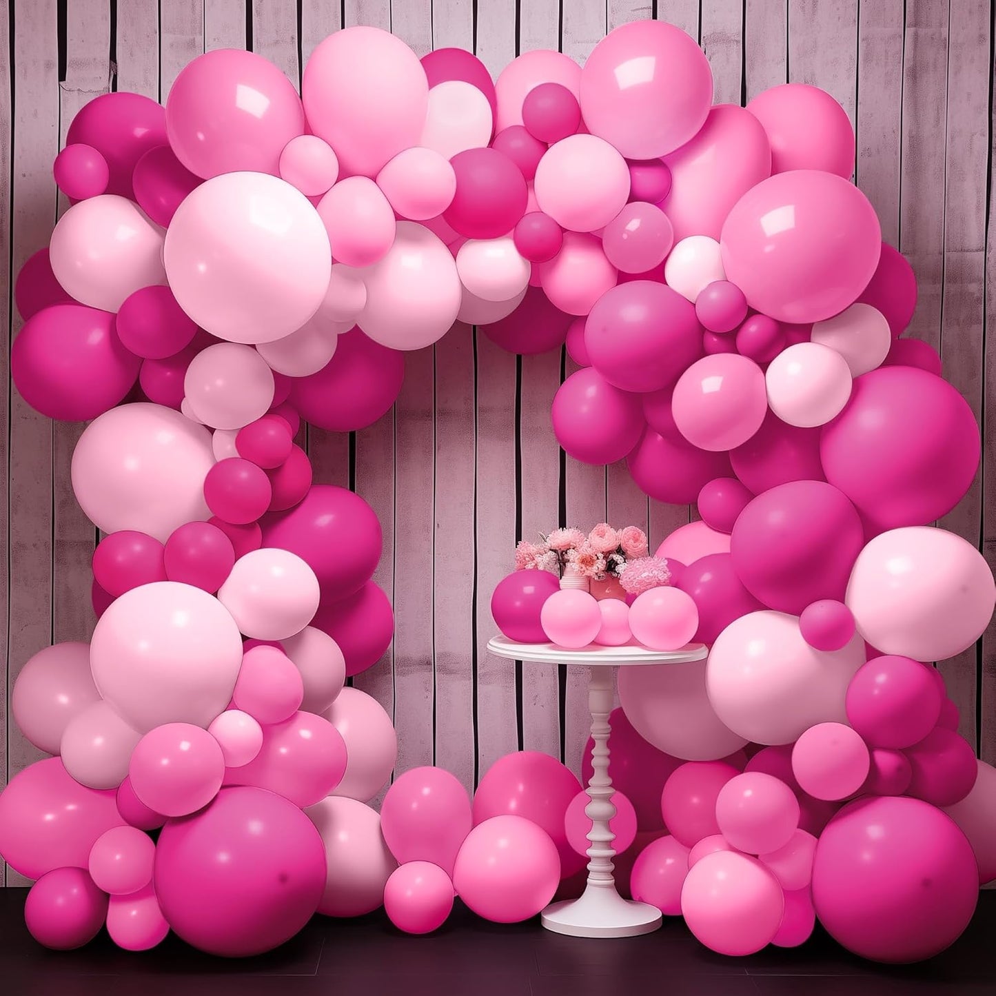Paready Pink Balloons Set, 50PCS Hot Pink Latex Balloons, 12 Inch Confetti Balloon Metallic Silver Party Balloon Helium for Girls Women Baby Shower Princess Wedding Birthday Party Decorations