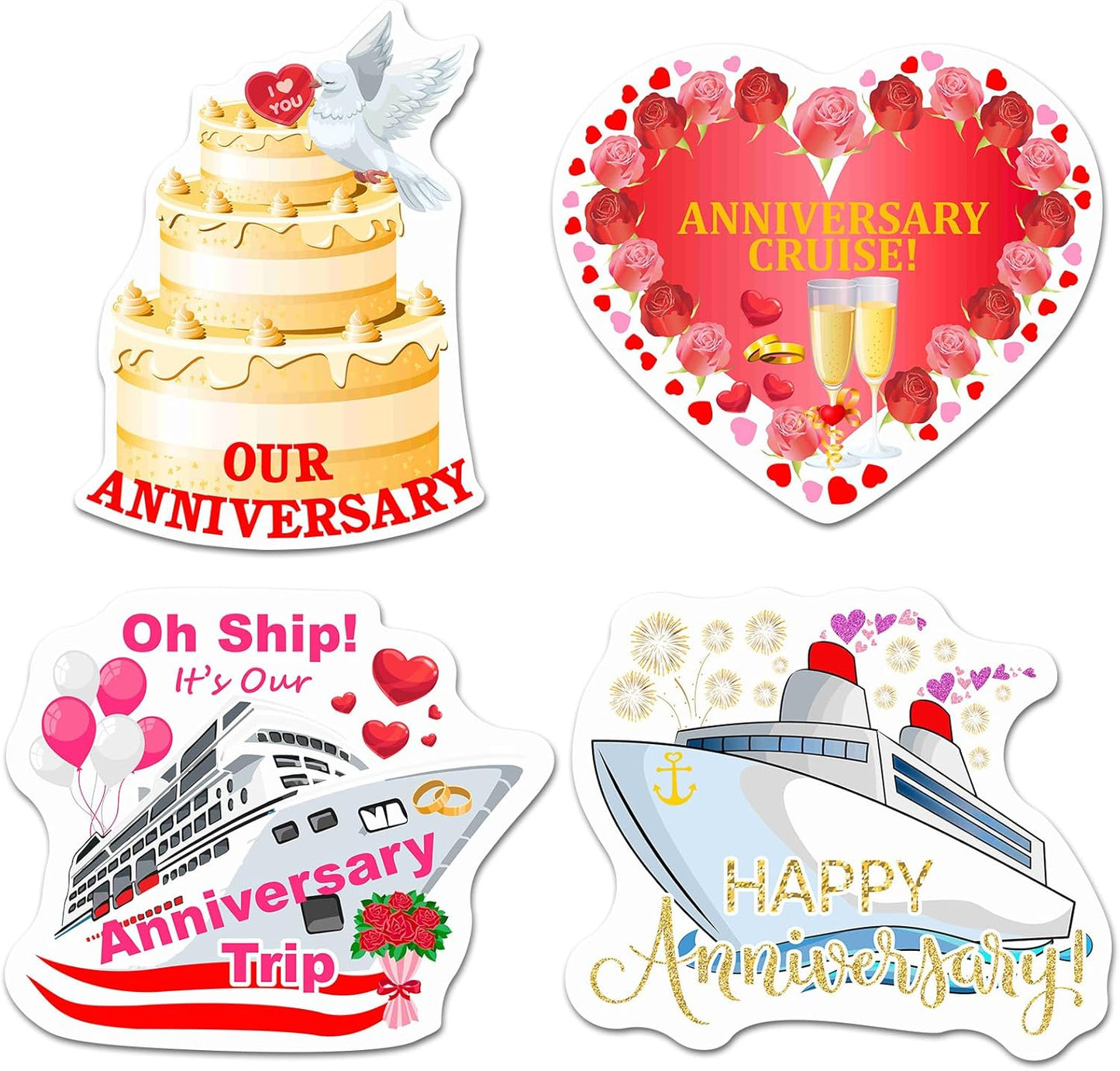 Hoteam 4 Pcs Anniversary Cruise Door Decorations Magnetic Large Happy Anniversary Cruise Ship Door Magnets Funny Waterproof Nautical Magnets for Carnival Cabin Stateroom Fridge Car