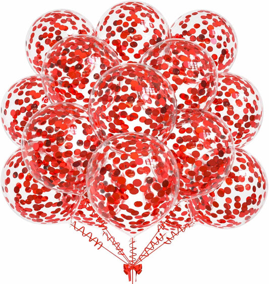 50pcs Red Foil Confetti Balloons,12 inch Latex Balloon with Red Confetti Inside for Birthday Family Party Wedding Party Baby Shower Decoration Supplies