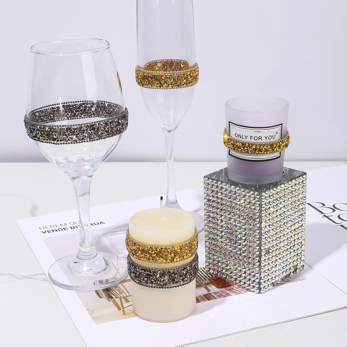 Rhinestone Ribbon 3 Yards Self Adhesive Rhinestone Strips Diamond Ribbon Sticker Crystal Roll Glitter Bling Rhinestones Tape for Crafting DIY Art Decoration (Gold,0.6 Inch)