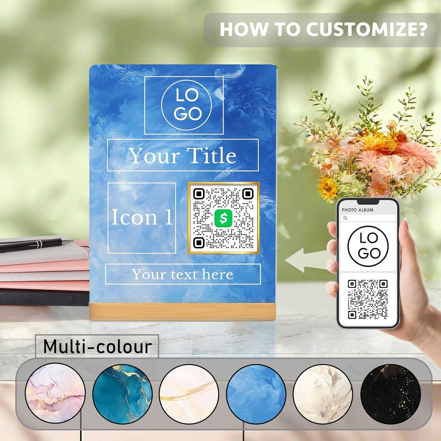 Personalized Custom Metal QR Code Sign Venmo Cashapp Scan to Pay with Stand Instagram Facebook Social Media QR Signs Bar Code QR Plaque Print for Business Salon Beauty Store Restaurant Wifi Sign (Vertical 1)