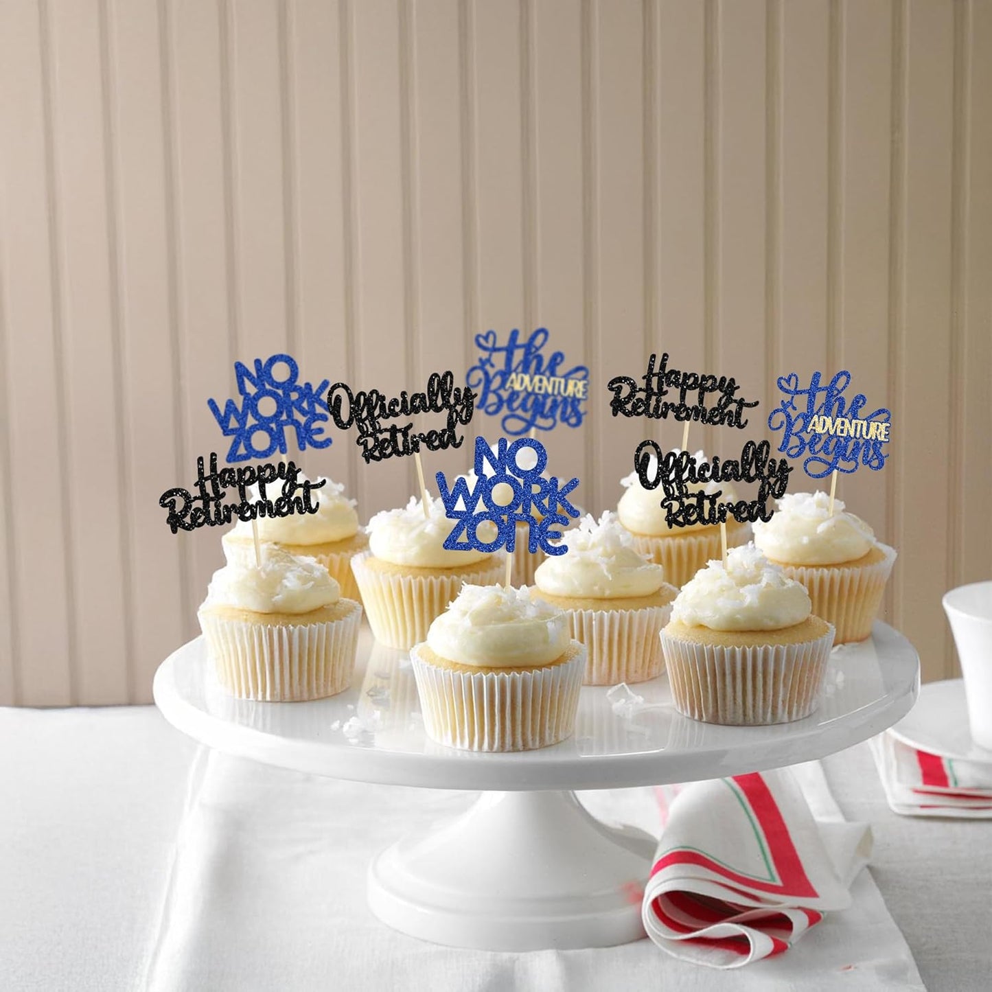 24Pcs Happy Retirement Cupcake Toppers Officially Retired Cake Toppers No Work Zone Adventure Begins Cupcake Picks Retirement Theme Farewell Birthday Party Decorations Supplies Black Blue