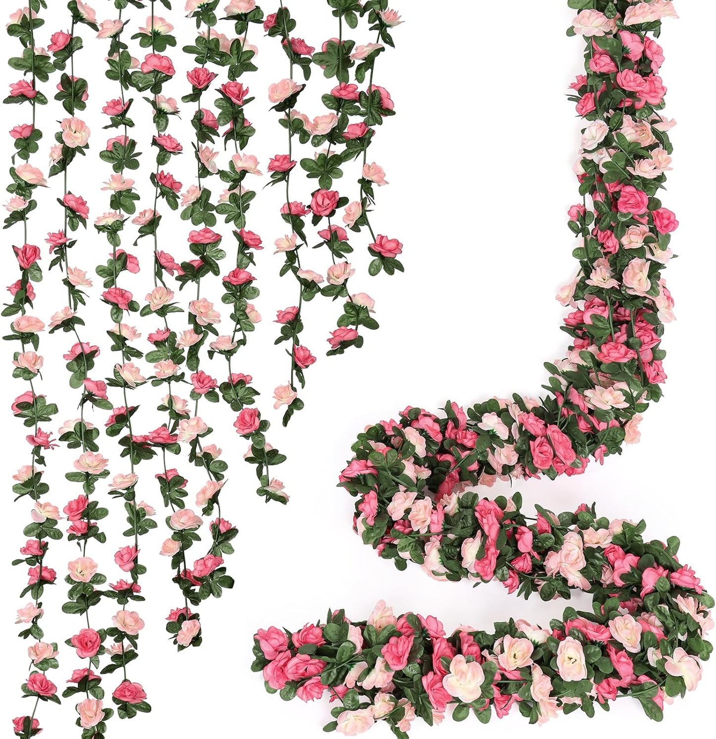 KHOYIME 9 Pack 72 FT Artificial Flower Garland, Fake Pink Roses Vines Silk Flowers Faux Plastic Outdoor Hanging Floral Ivy Garland Decorations for Wedding Arch Bedroom Home Wall Backdrop Room Decor