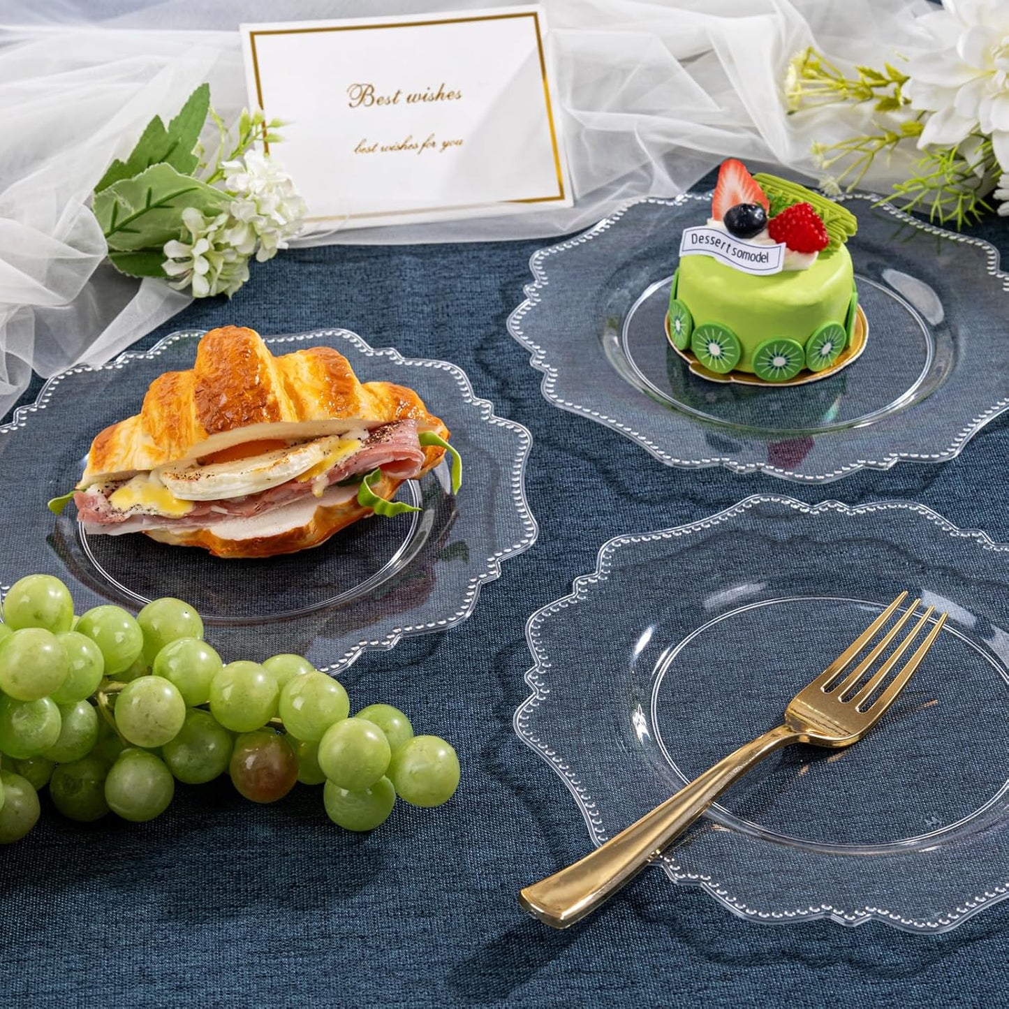 COLOSUS 100pcs 7.5 Inch Clear Plastic Dessert Plates-Heavy Duty Disposable Plastic Cake Plates,Premium Salad Plate,Fancy Disposable Cake Plate for Party for Party Wedding and Everyday Use