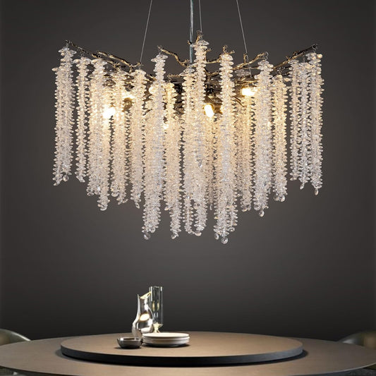 YUYI Modern Crystal Chandeliers for Dining Room,Black Tree Branches Chandelier Lighting,Round Luxury High Ceiling Chandelier Light Fixture Hanging Pendant Light Fixtures