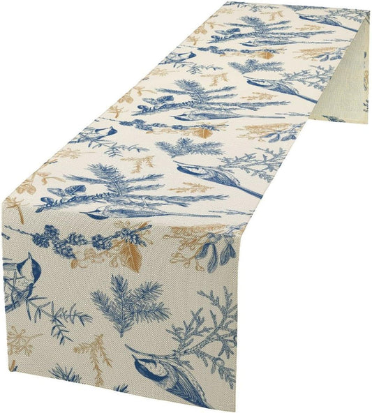 Floral Table Runner,Sketch Birds and Flowers Summer Table Runner Kitchen Dining Table Decoration for Home Party Decor 13x108 Inch