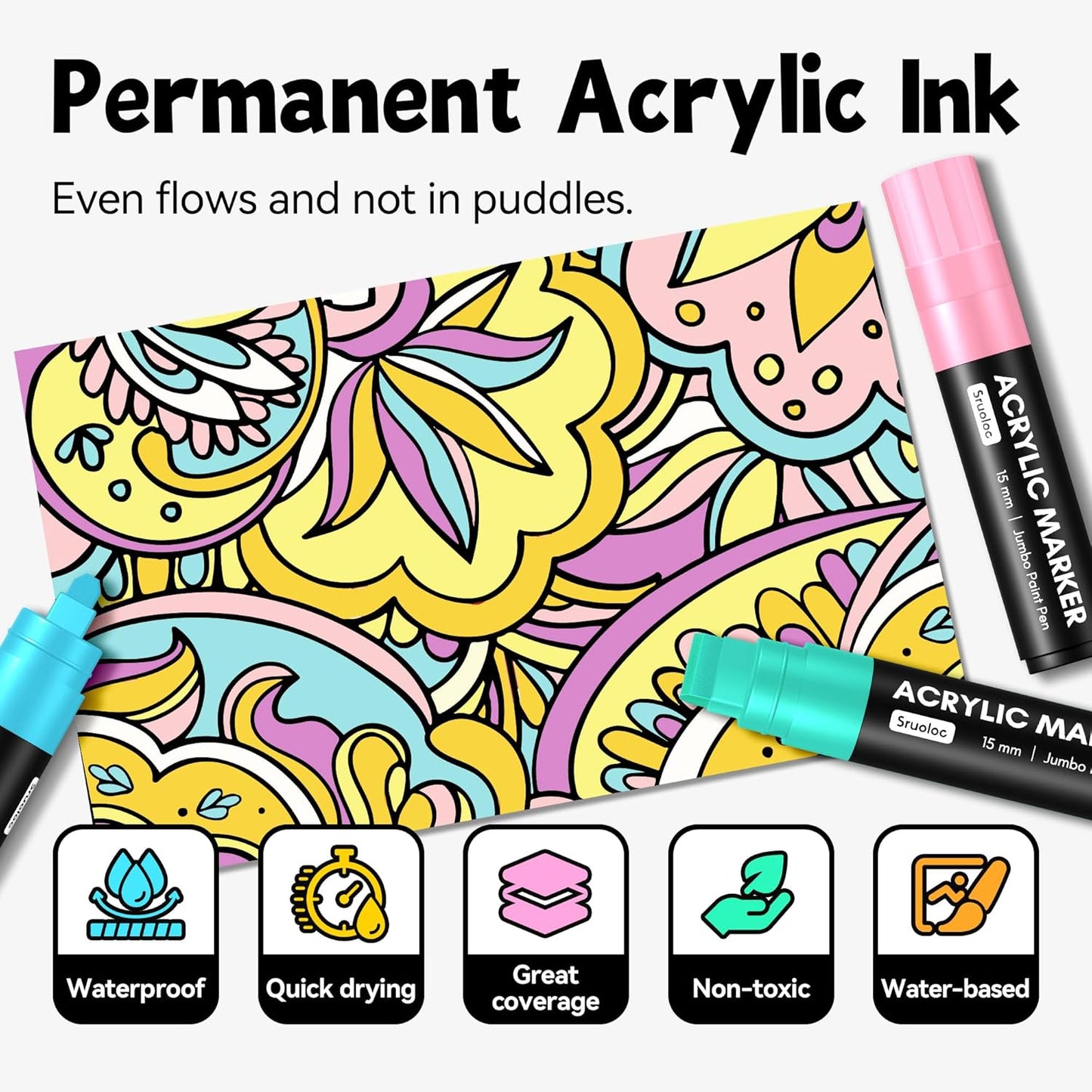 12 Pastel Colors Jumbo Markers, 15mm Jumbo Felt Tip, Acrylic Paint Markers for Rock Painting, Poster, Stone, Ceramic, Glass, Wood, Canvas