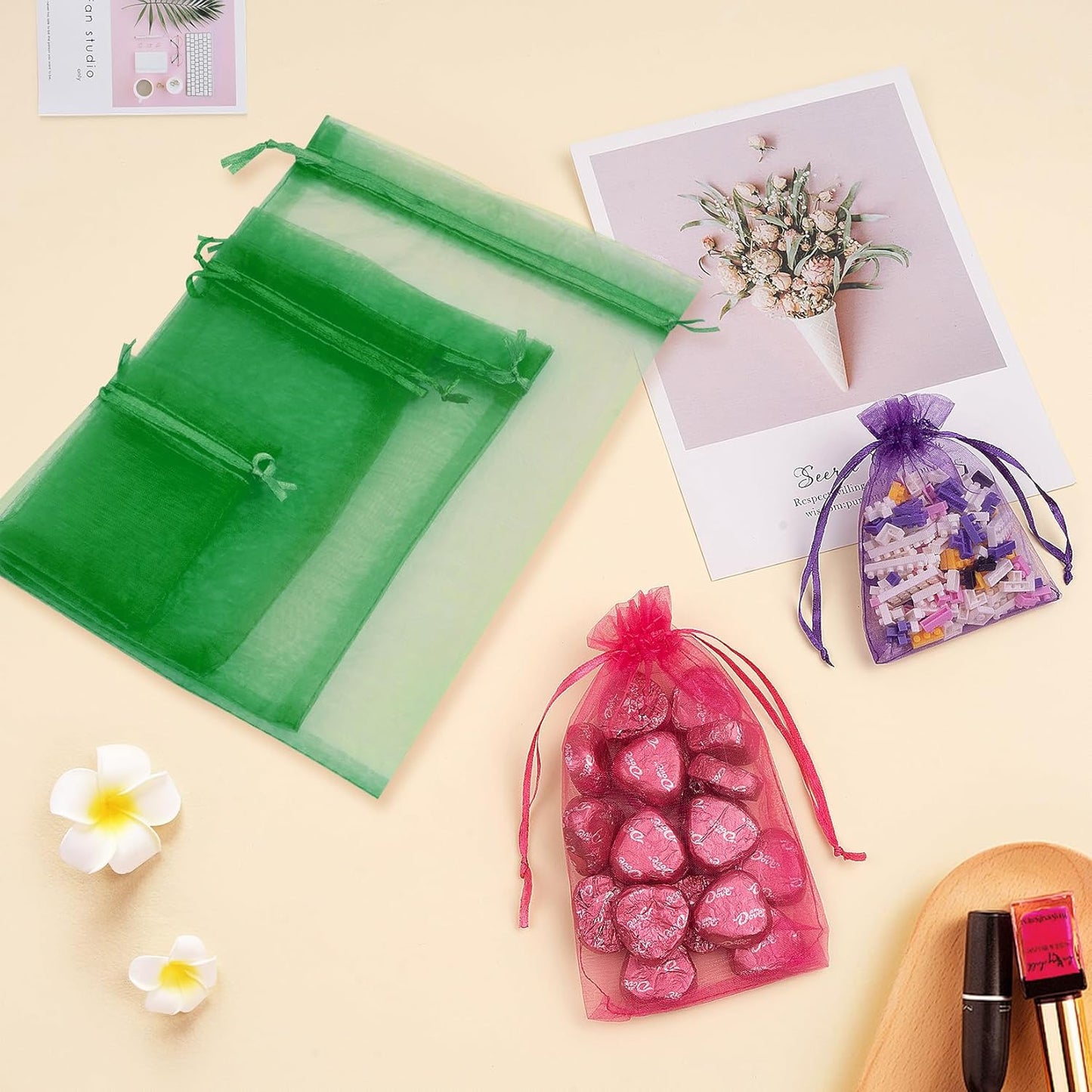 50 Pcs Mixed Color Organza Bags 4x6 Inch, Small Mesh Bags Drawstring Small Gift Bag Pouch Bag for Wedding Party Favor Christmas