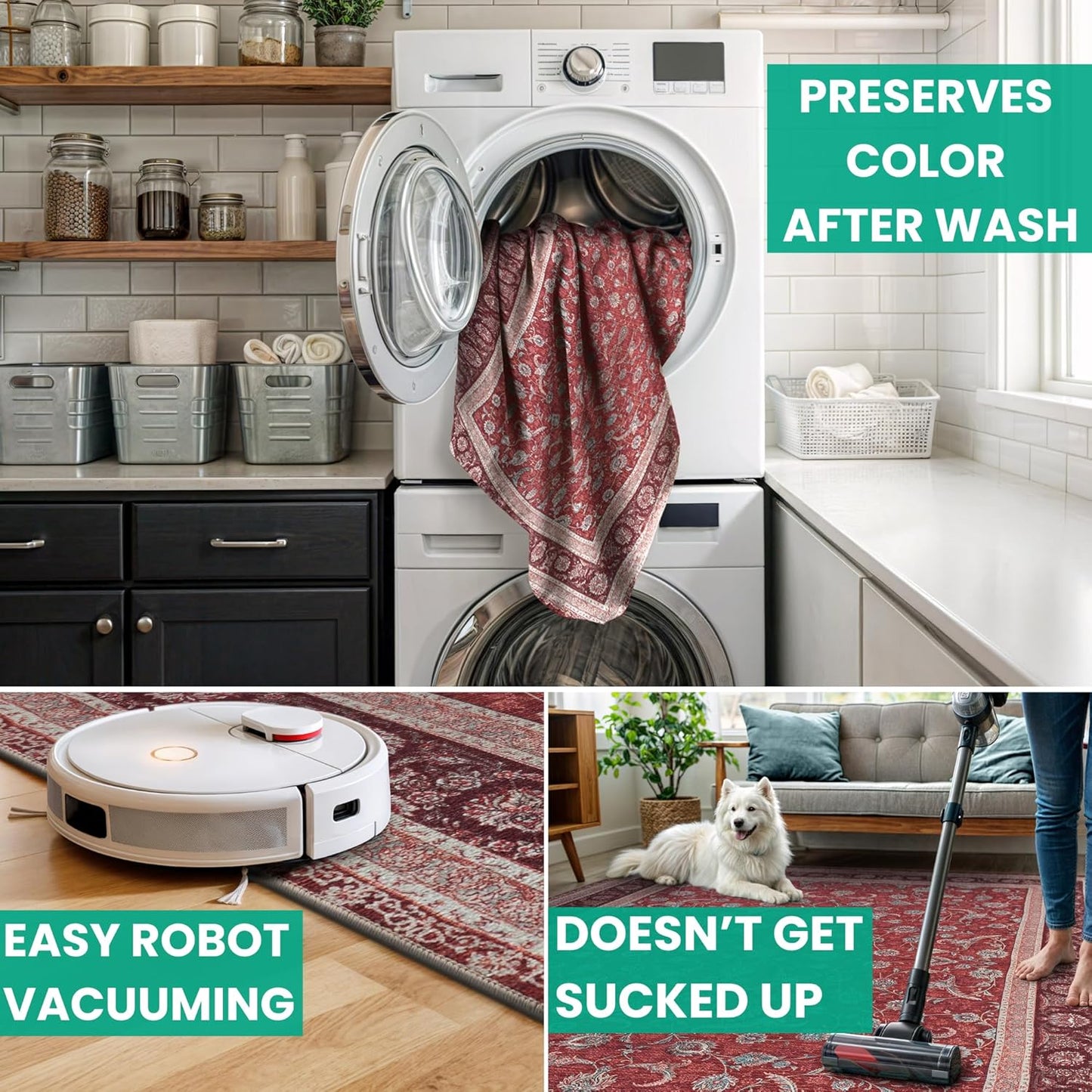 Bloom Rugs Washable Non-Slip 3' x 5' Rug - Red/Beige Traditional Bordered Area Rug for Living Room, Bedroom, Dining Room, and Kitchen - Exact Size: 3' x 5'