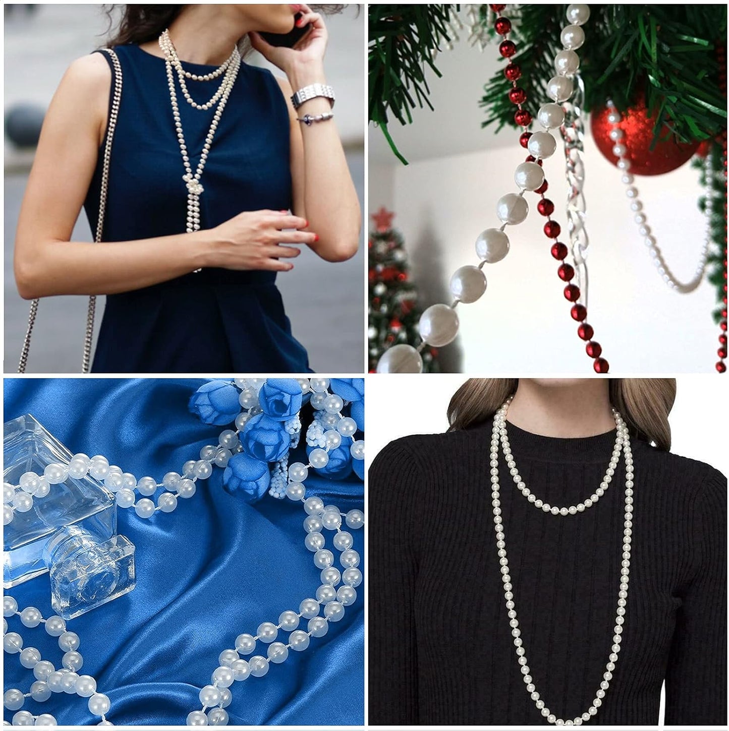 Craft String Pearls 6MM Pearl Bead, 66 Feet White Faux Pearl Garland Spool Roll Strand Wedding Party Decoration, Christmas Tree Decorations