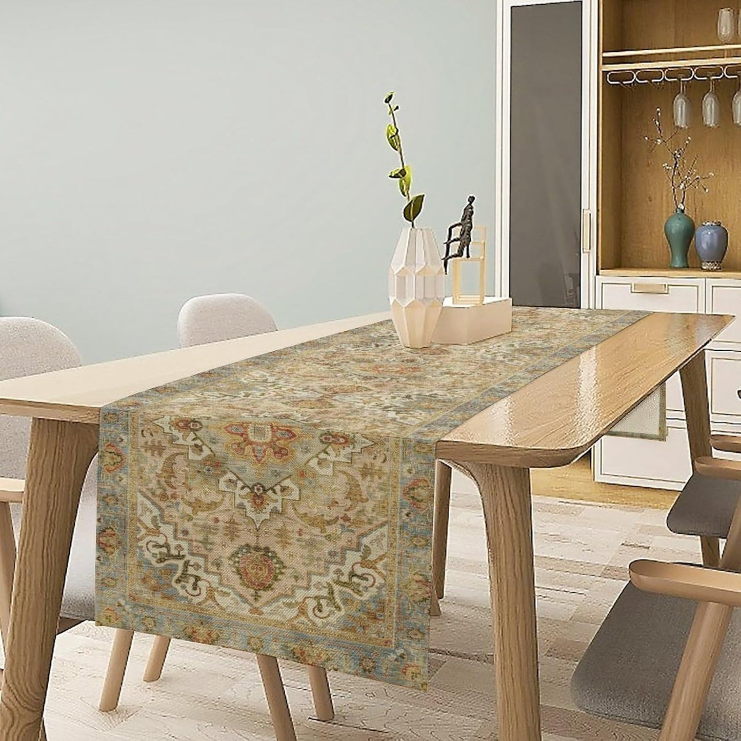 Vintage Boho Floral Table Runner, Rustic Old Farmhouse Yellow Retro Flower Pattern for Home Kitchen Table Decor Dining Coffee Room Party Decor 13x120in