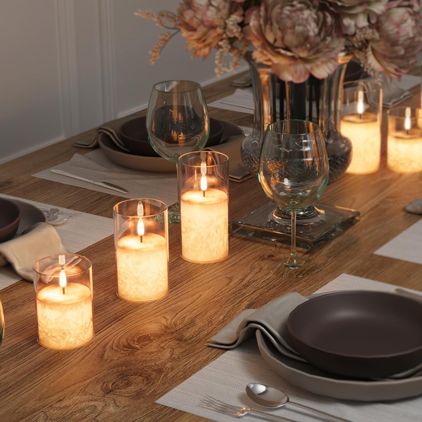 Ice Crystal Real Wax Glass Flameless Candles with Remote & Timer, Battery Operated Candles with Warm Flickering Flame, Realistic LED Candle for Wedding Home Decor [D3×H4/5"/6"] Clear, 3Pack