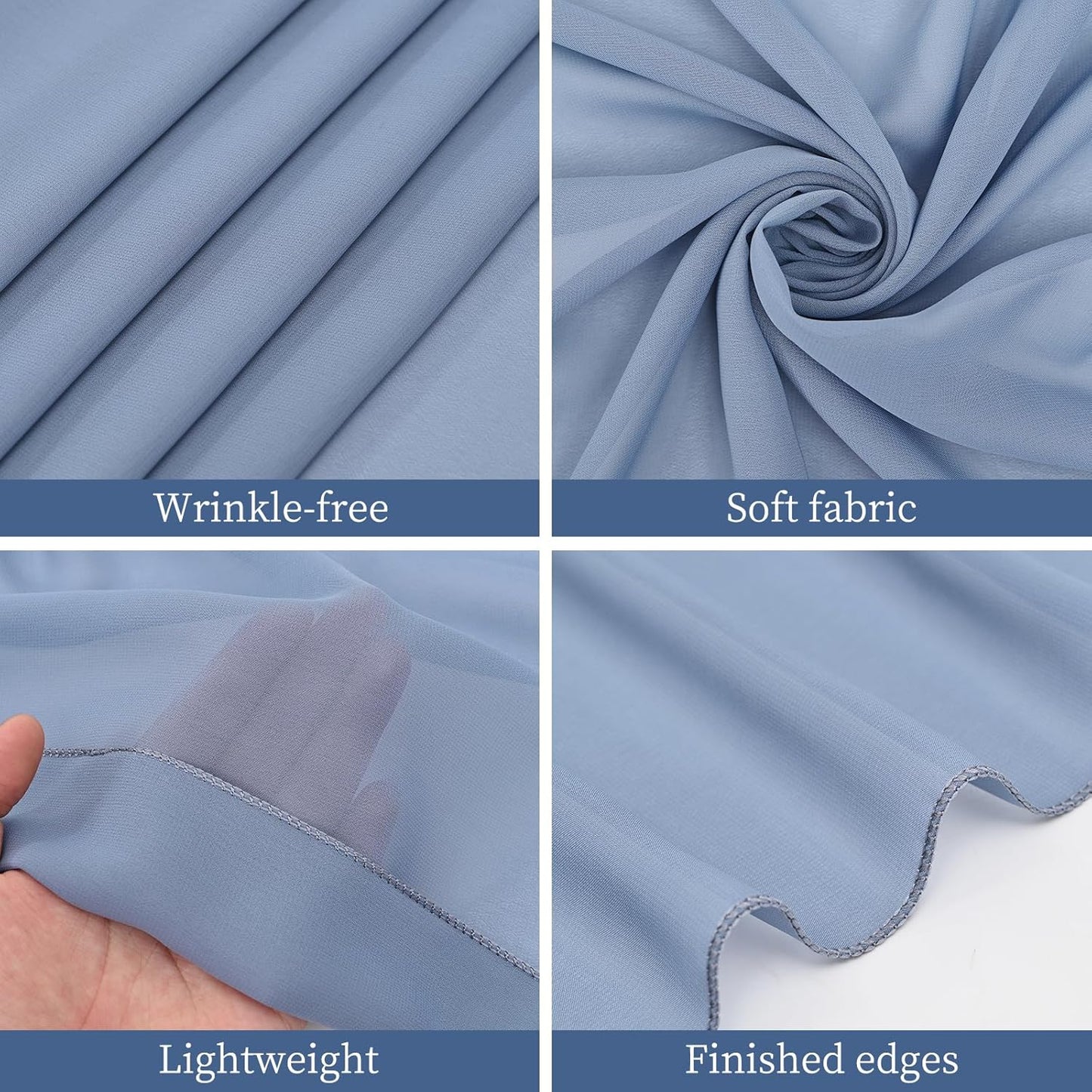 6 Panels Dusty Blue Wedding Drapes 5ftx10ft Chiffon Fabric Arch Draping Sheer Curtains Soft Drapery Wedding Ceiling Decorations for Party Ceremony Stage Swag