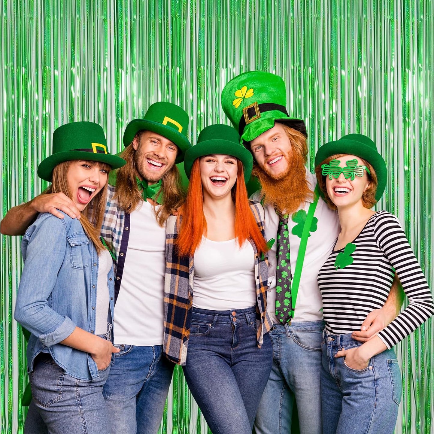 Melsan Foil Curtain Backdrop, 2 Pack 3.2 ft x 8.2 ft Tinsel Foil Fringe Curtains, Sparkle Metallic Foil Fringe Curtains for St Patricks Day Decorations Photo Booth Props Decoration, Green