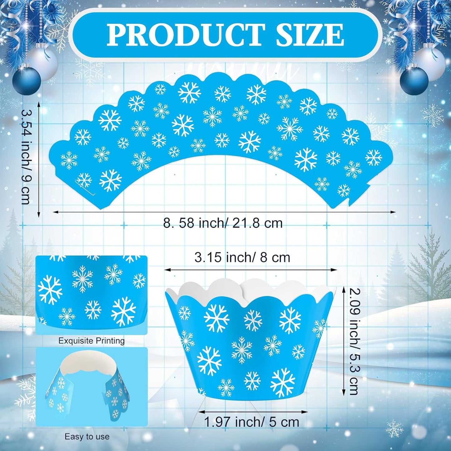 Domensi 100 Pcs Snowflake Cupcake Wrappers Blue Cupcake Liners Christmas Blue Snowflake Baking Cups Baking Liners for Winter Xmas Wedding Bridal Baby Shower Birthday Party Supplies Dessert Decoration