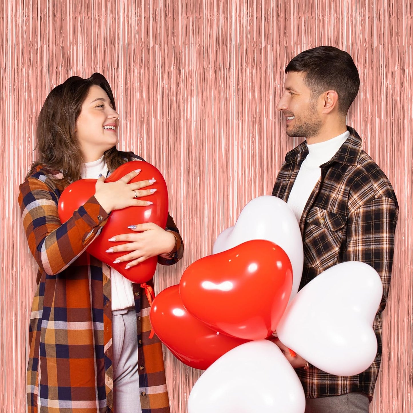 2 Pack Rose Gold Decorations, 3.28 FT x 7.05 FT Rose Gold Fringe Curtains, Metallic Photo Backdrop Tinsel Backdrop Foil Curtains, Metallic Party Supplies Wedding Decor