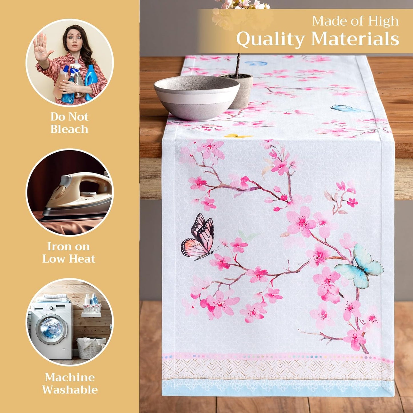 Maison d' Hermine Table Runner 100% Cotton Single Layer Table Runners 108 inches Long Decorative for Home Kitchen Dining Party Wedding Bridal Shower Spring Summer (Blossoms in Spring, 14.50" x 108")
