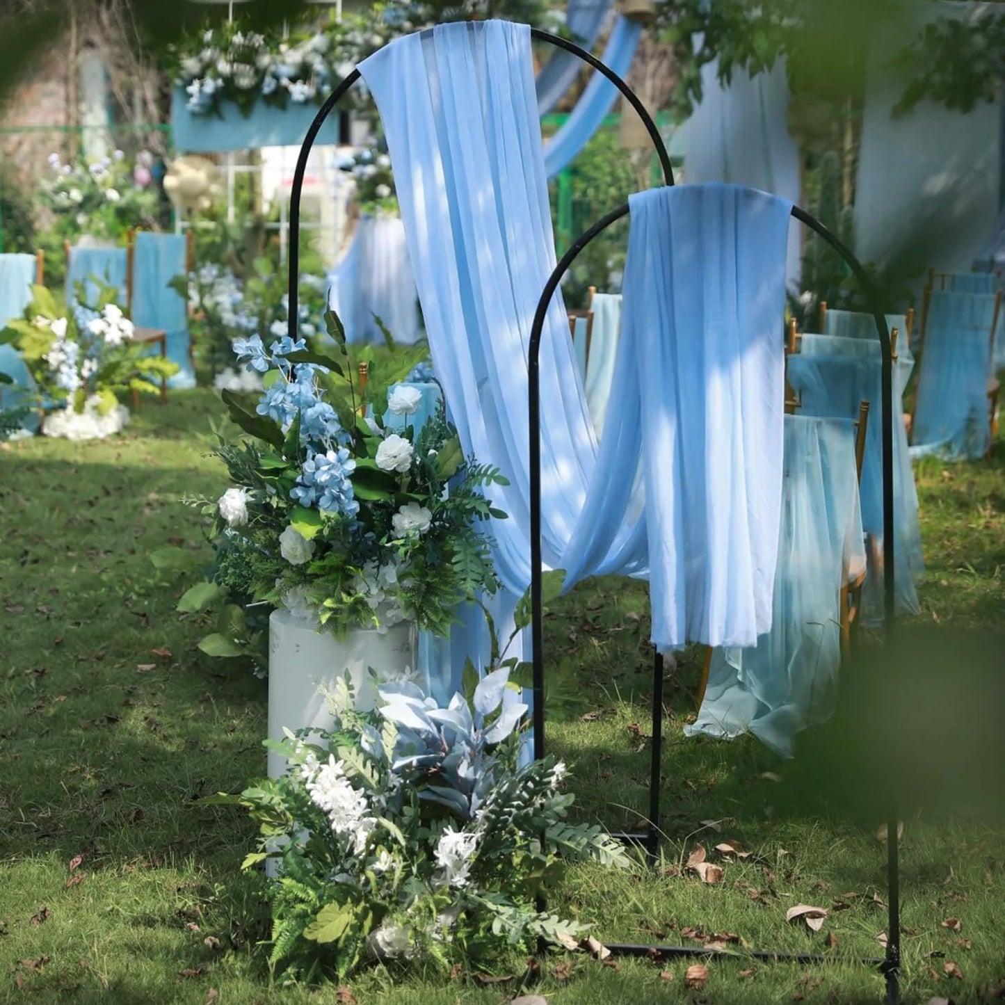 Wokceer Dusty Blue Wedding Arch Draping Fabric Backdrop 3 Panels 28.7" X 20FT Sheer Drapes Fabric for Wedding Arbor Ceremony Party
