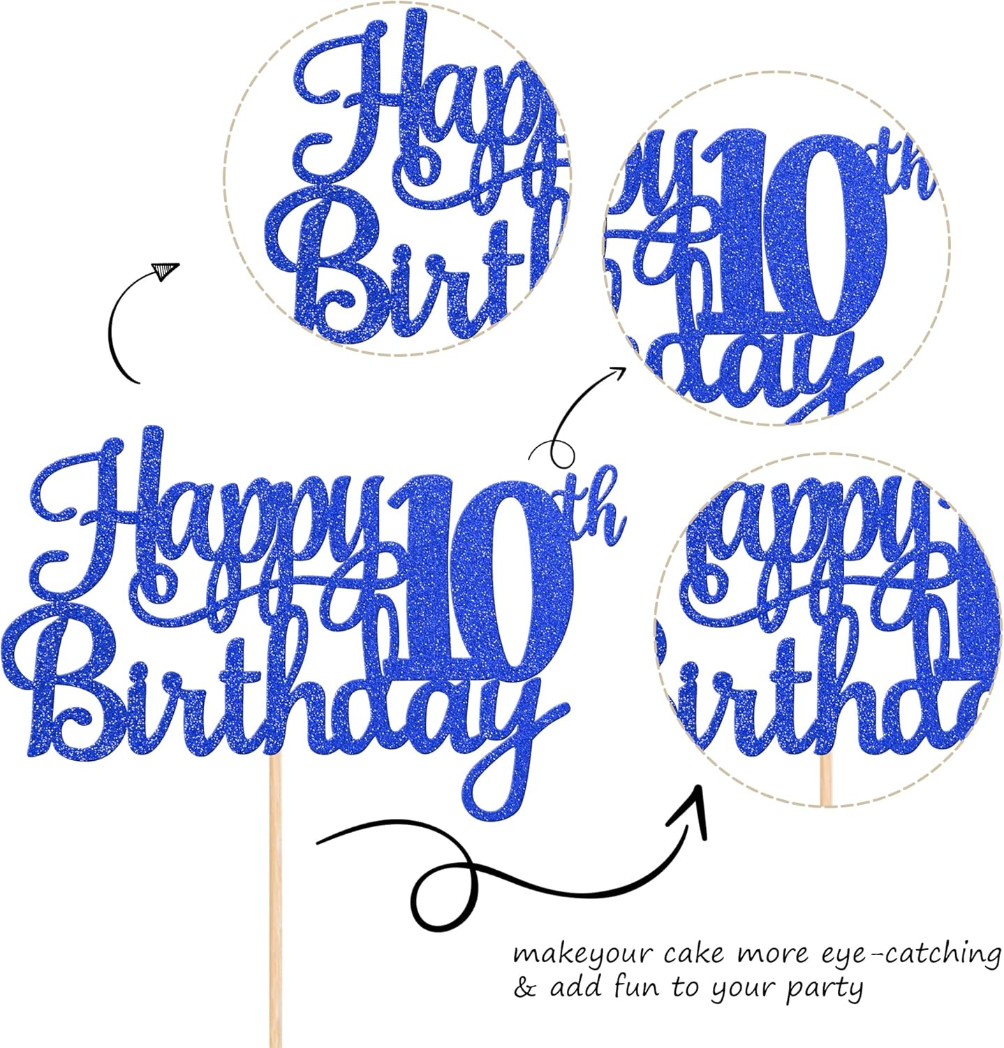 1 PCS Happy 10th Birthday Cake Topper Glitter Cheers to 10 Years Birthday Cake Pick 10 Fabulous Double Digits Cake Decoration for Happy 10th Birthday Theme Party Decorations Supplies Blue