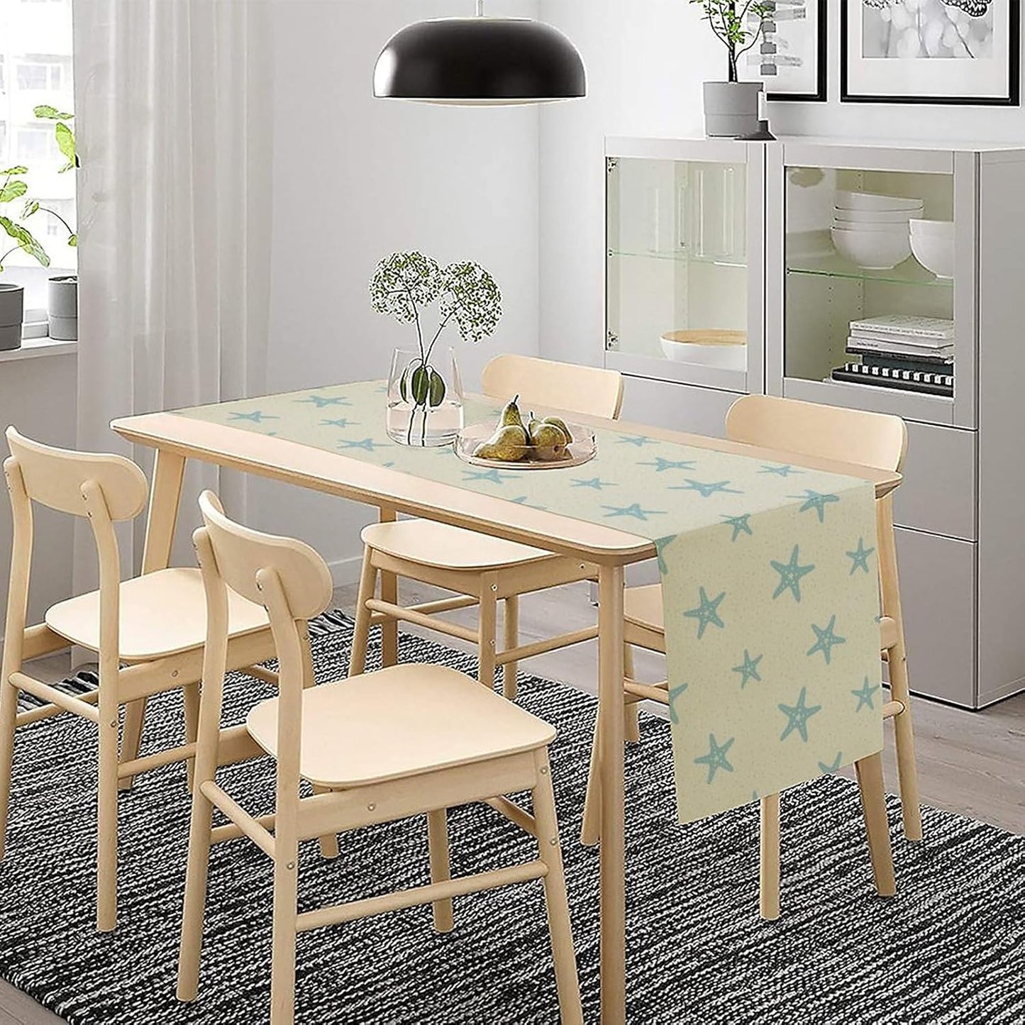 Sea Turtle Table Runner Marine Life Starfish Nautical Blue Green Ocean Theme Kitchen Table Decorations for Indoor Outdoor Home Party Decorations 13 * 90 Inch