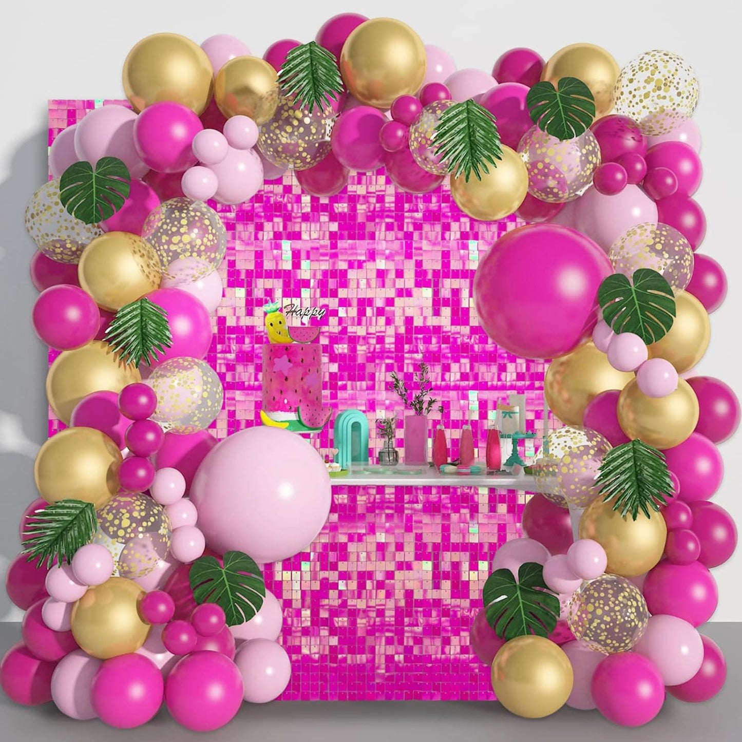 24PCS Colorful Pink Shimmer Wall Backdrop, Square Sequin Photo Backdrops Panel, Glitter Wall Background for Birthdays, Weddings, Christmas, Engagements, Disco Bachelorette Party Decoration (4FTx6FT)