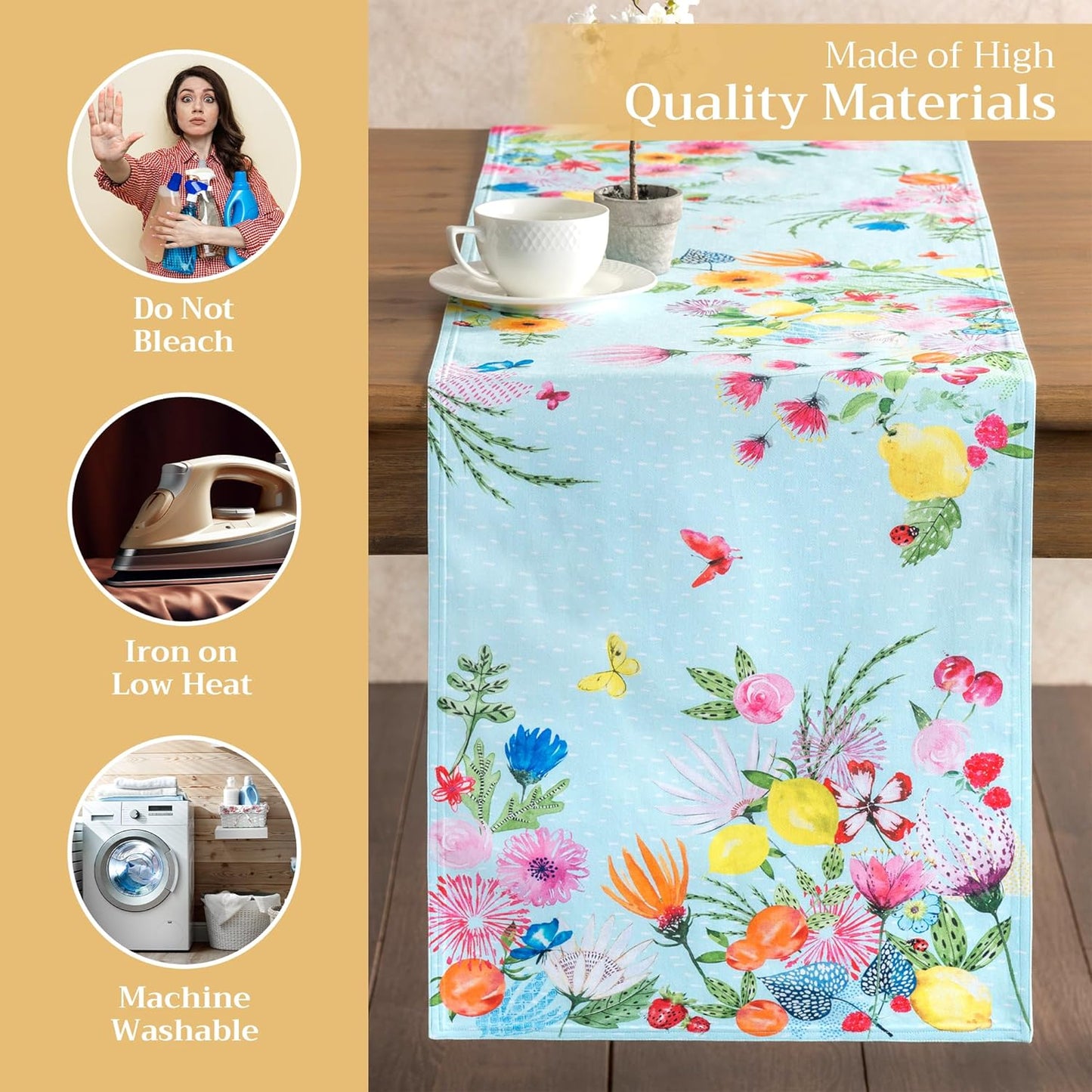 Maison d' Hermine Table Runner 100% Cotton Double Layer Table Runners 72 inches Long Decorative for Home Kitchen Dining Party Wedding Bridal Shower Spring Summer (Jardin D'Ete - Mint, 14.50" x 72")