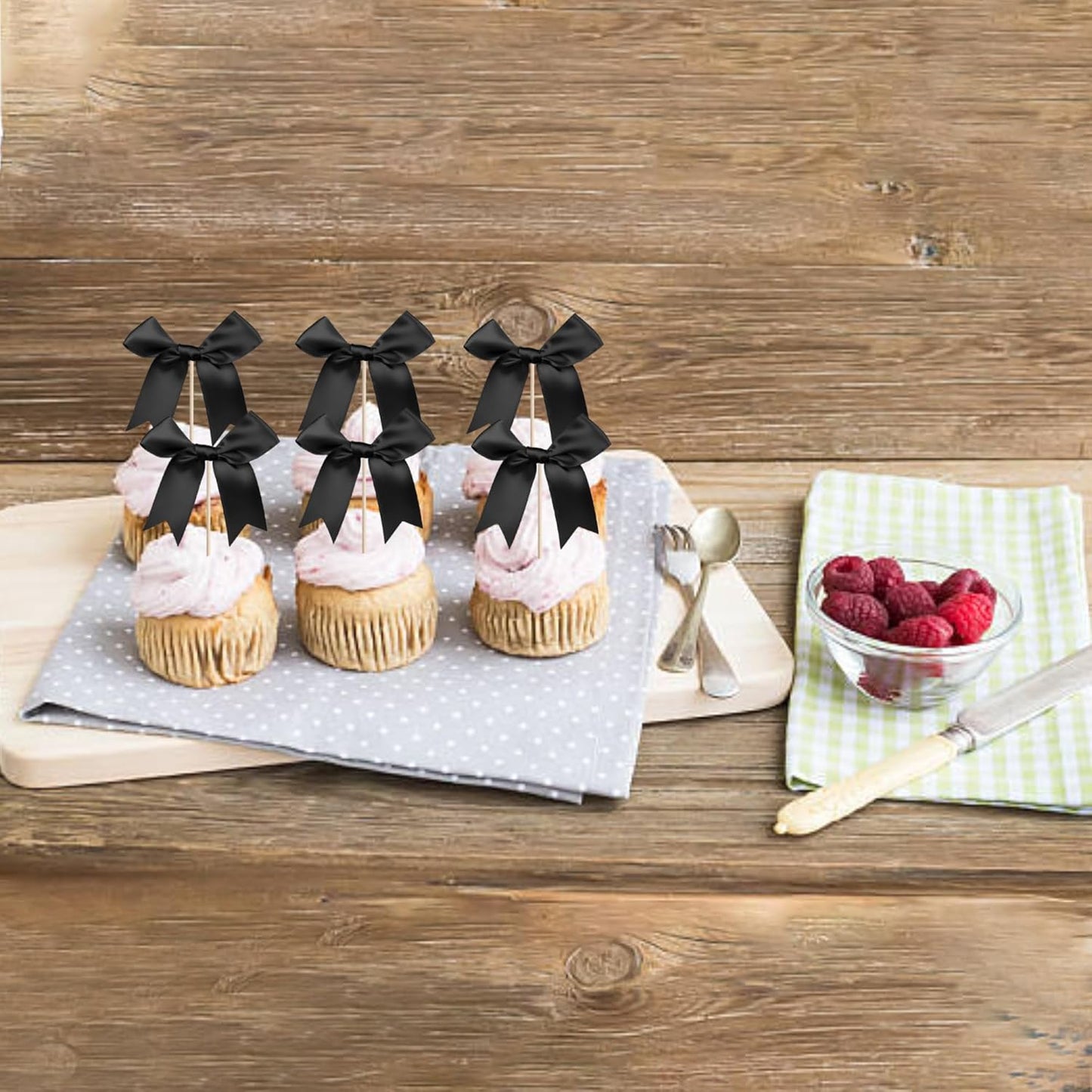 24 PCS Bow Cupcake Toppers Bowknot Cake Toppers Bow Cupcake Picks Bowknot Birthday Party Decorations Bow Cake Dessert Picks for Wedding Bridal Engagement Baby Shower Birthday Party Supplies Black