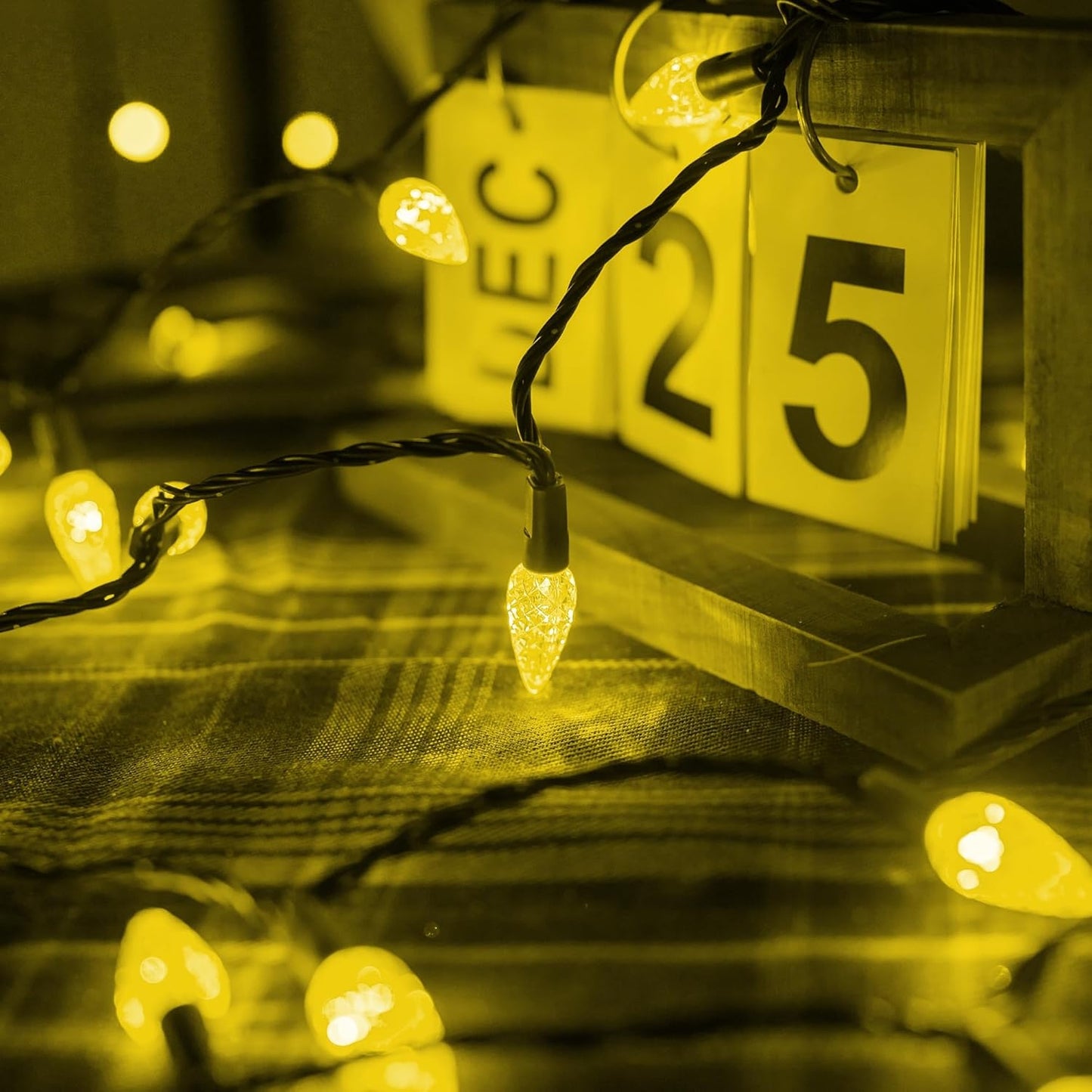 Dazzle Bright C6 Christmas String Lights, 100 LED 33 FT Waterproof Connectable Green Wire Fairy Lights, 8 Modes Christmas Lights for Indoor Outdoor Home Garden Yard Xmas Tree Decorations (Yellow)