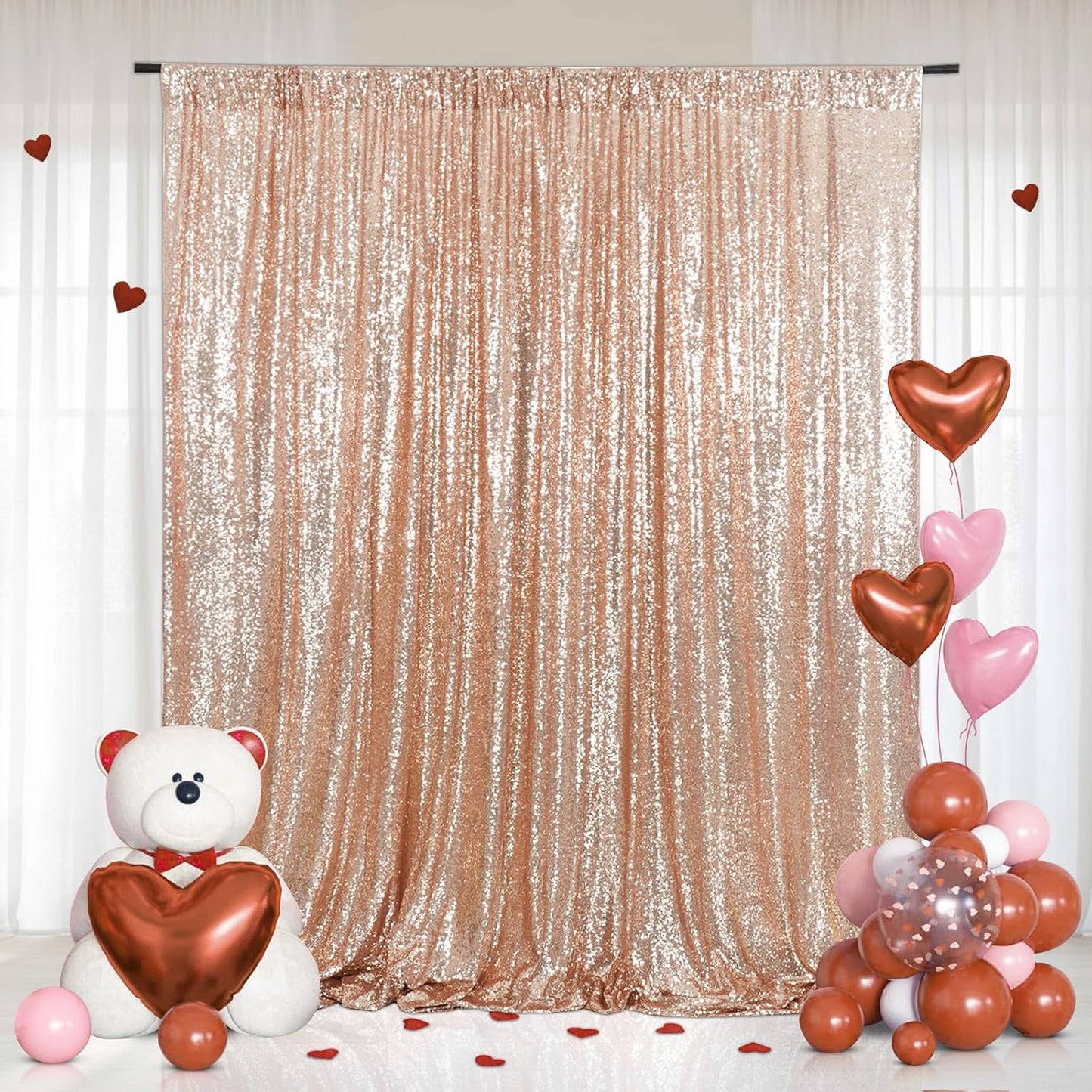 Eternal Beauty Rose Gold Sequin Backdrop, 7x7 Ft Glitter Background Curtains for Shimmer Photography Party Wedding Birthday Back Drop Decor