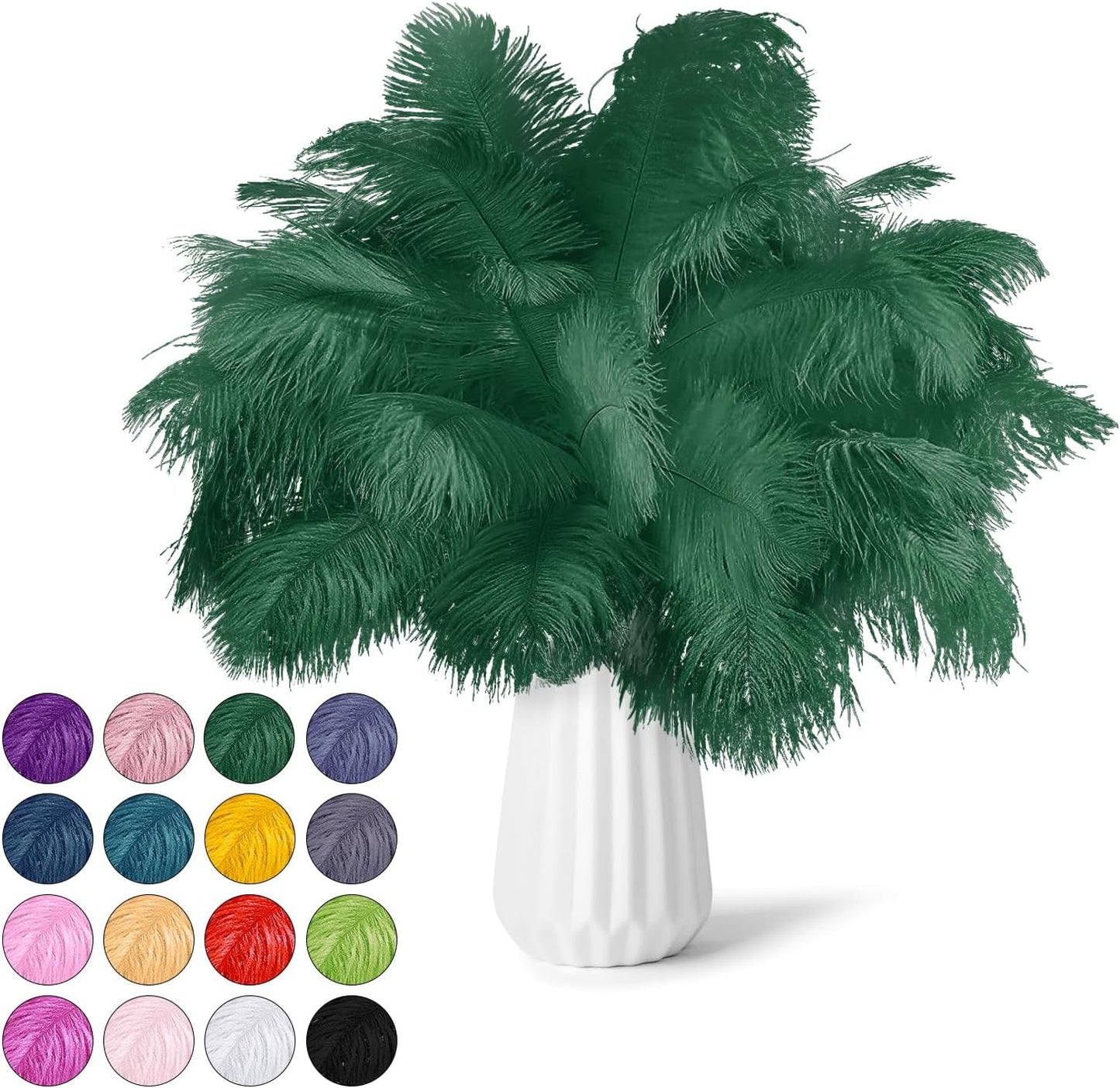 NEWONG 30pcs Dark Green Ostrich Feathers Natural Bulk 8-10inch(20-25cm) Vase Craft Wedding Home Party Centerpieces Christmas Day Decoration