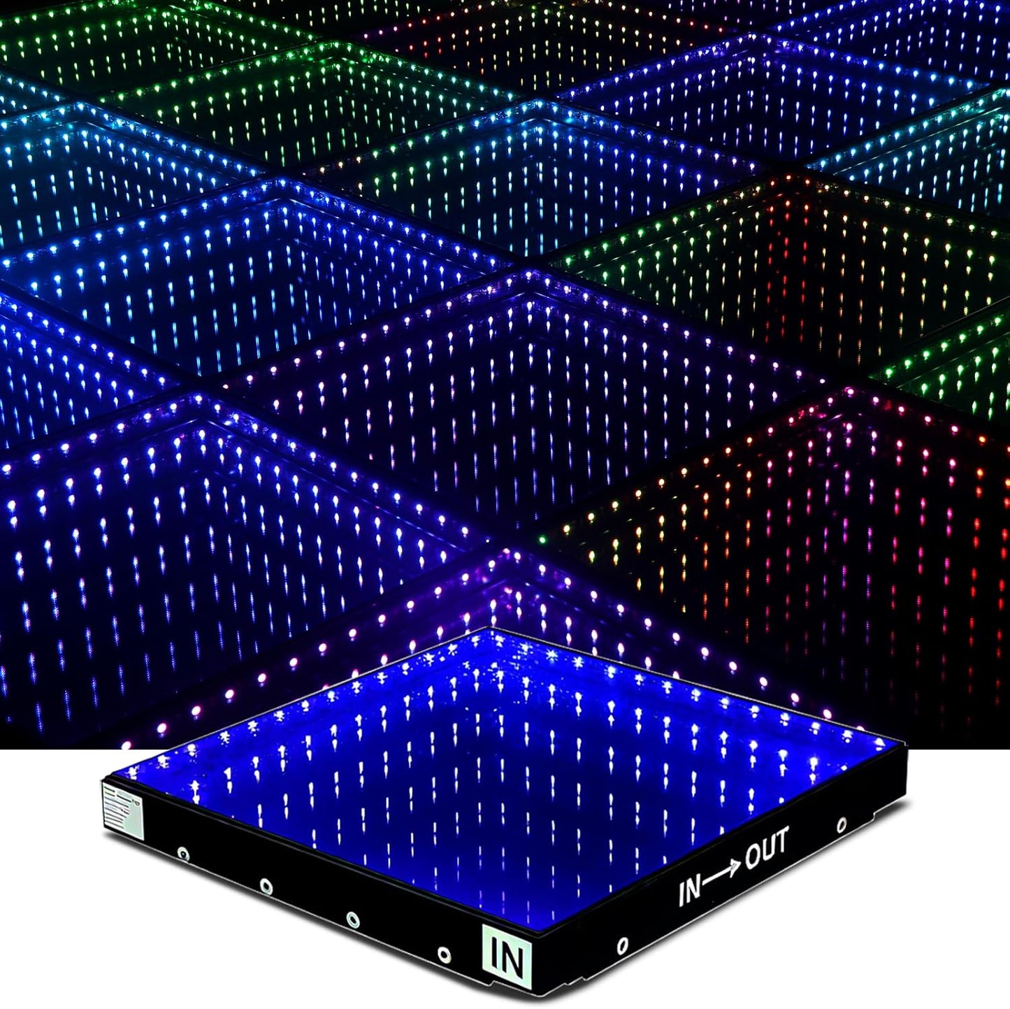 Dance Floor Stage Lights Tempered Glass Infinity Mirror Panel 3D Effect Led Dance Floor for Wedding Party Customizable (3D-Magnetic, 25PCS(8.2FTX8.2FT))