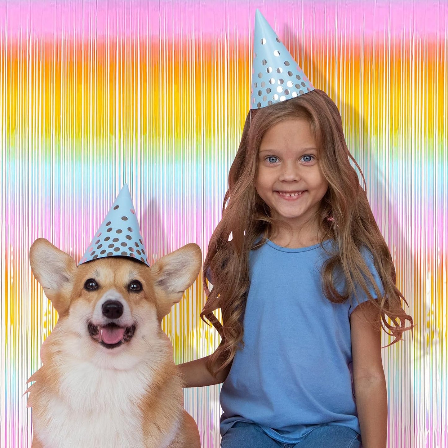 10 Pack Easter Foil Fringe Curtains 3.2ft x 8.2ft Rainbow Backdrop Curtains Photo Booth Background for Birthday Party Decoration Easter Decoration (Colorful)