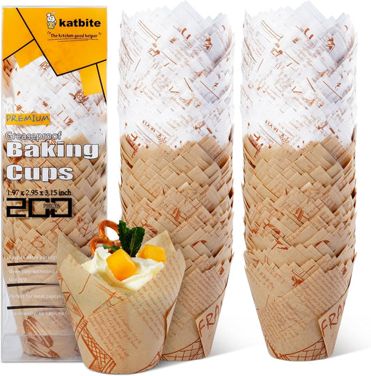 Katbite Tulip Cupcake Liners 200PCS, Muffin Baking Cupcake Liners Holders (newspaper)