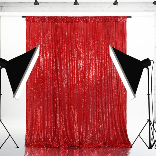 Eternal Beauty Red Sequin Backdrop, 8x8 Ft Glitter Background Curtains for Christmas Shimmer Photography Party Wedding Birthday Back Drop Decor