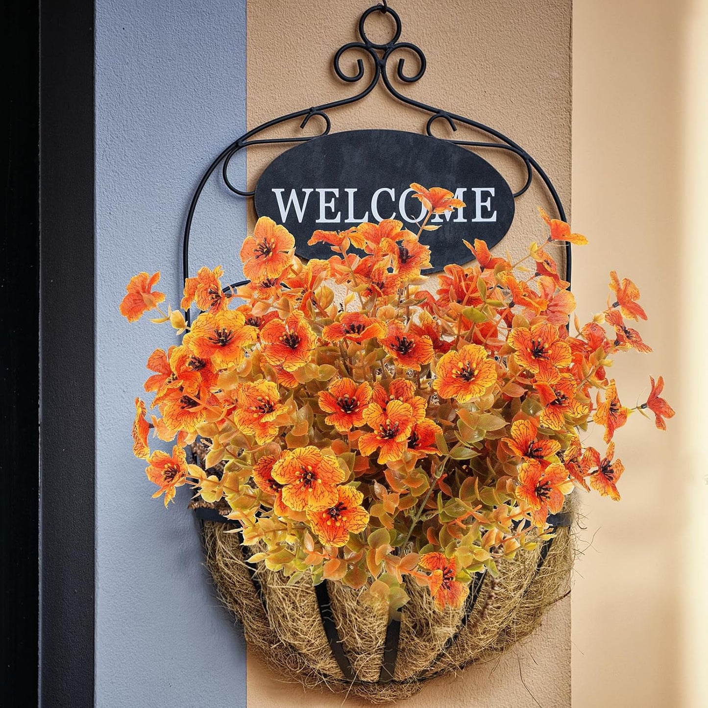 12 Bundles Artificial Fall Flowers Fake Plastic Plants Indoor Outside Hanging Planter No Fade Faux Autumn Plants Thanksgiving Home Garden Fireplace Décor (Fall with Flowers)