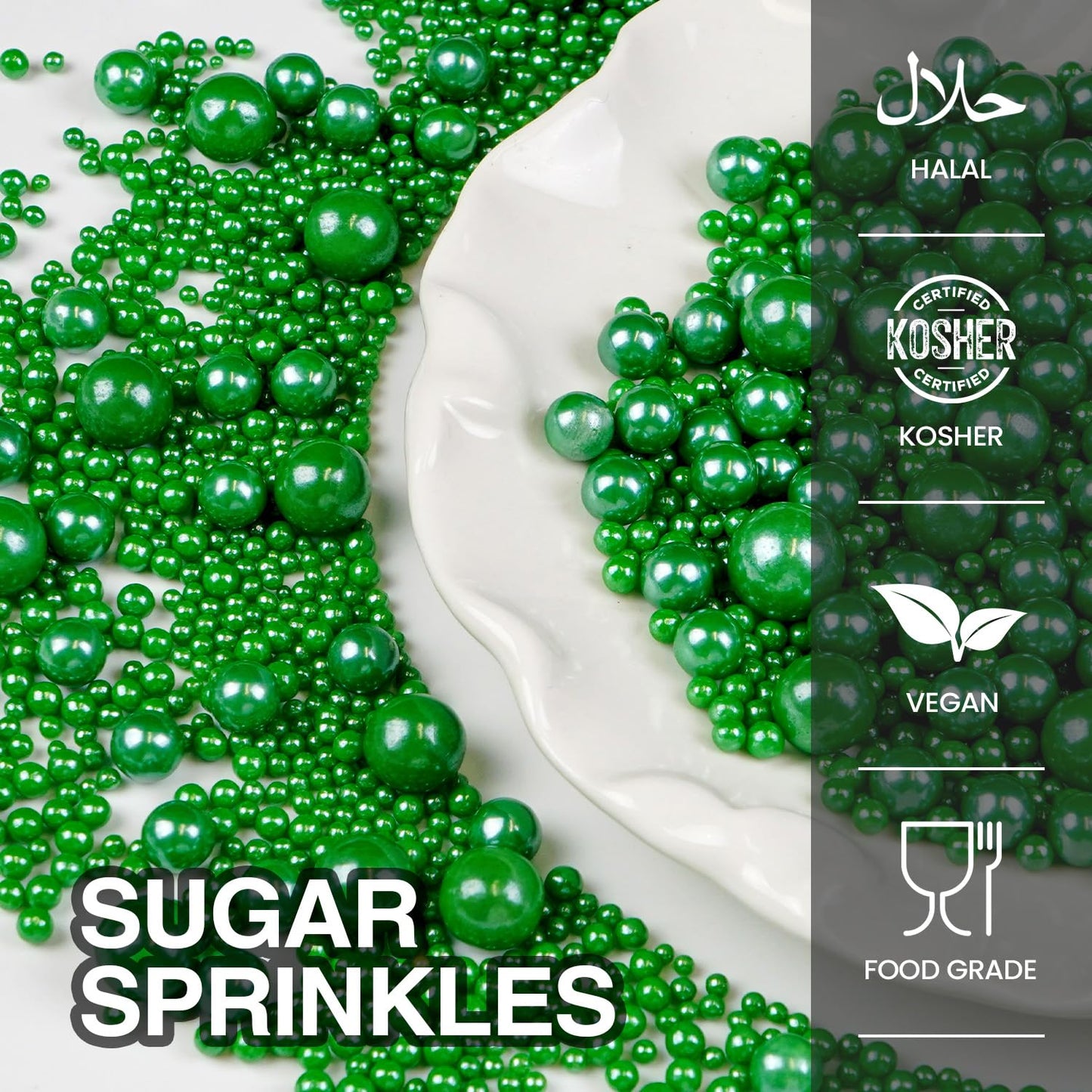 Deep Green Pearl Sugar Sprinkles, Edible Candy Pearls, 150g/5.29oz, Green Sprinkles for Cake Decorating, Baking Cake Decorations, Ice Cream Toppers, Cupcakes, Wedding Party Chirstmas Supplies