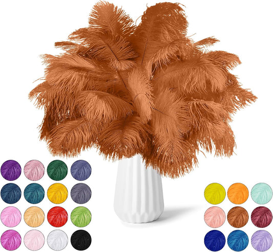 NEWONG 30pcs Brown Ostrich Feathers Natural Bulk 9-12in（23-30cm） Vase Craft Wedding Home Party Centerpieces Christmas Day Decoration