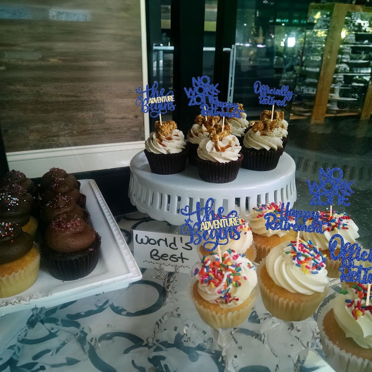 24Pcs Happy Retirement Cupcake Toppers Officially Retired Cake Toppers No Work Zone Adventure Begins Cupcake Picks Retirement Theme Farewell Birthday Party Decorations Supplies Dark Blue