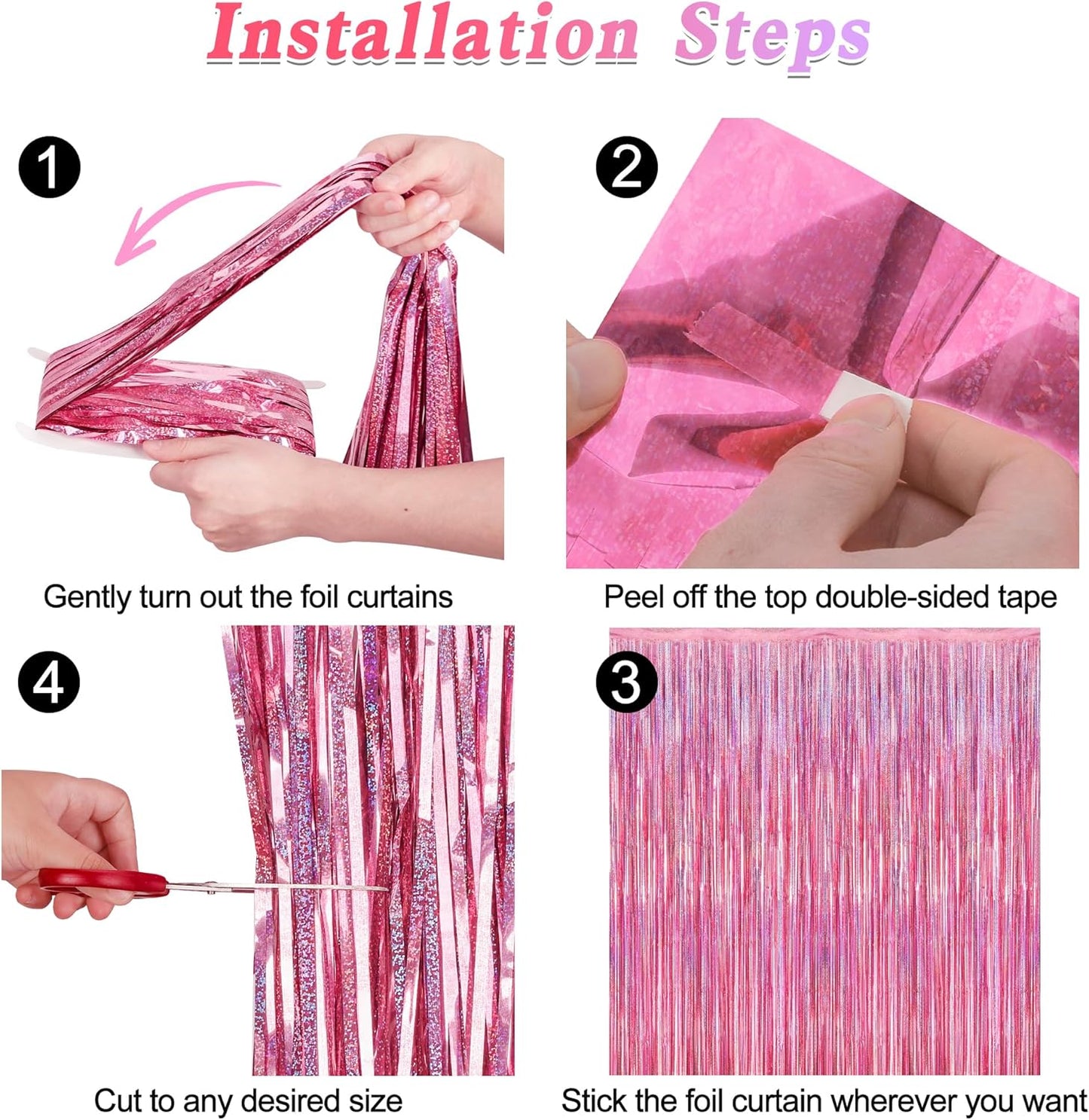 2 Pack Glitter Pink Backdrop, 3.28 FT x 7.05 FT Birthday Party Decorations, Laser Pink Fringe Curtains Foil Streamer Tinsel, Pink Curtains Photo Backdrop Happy Birthday Backdrop