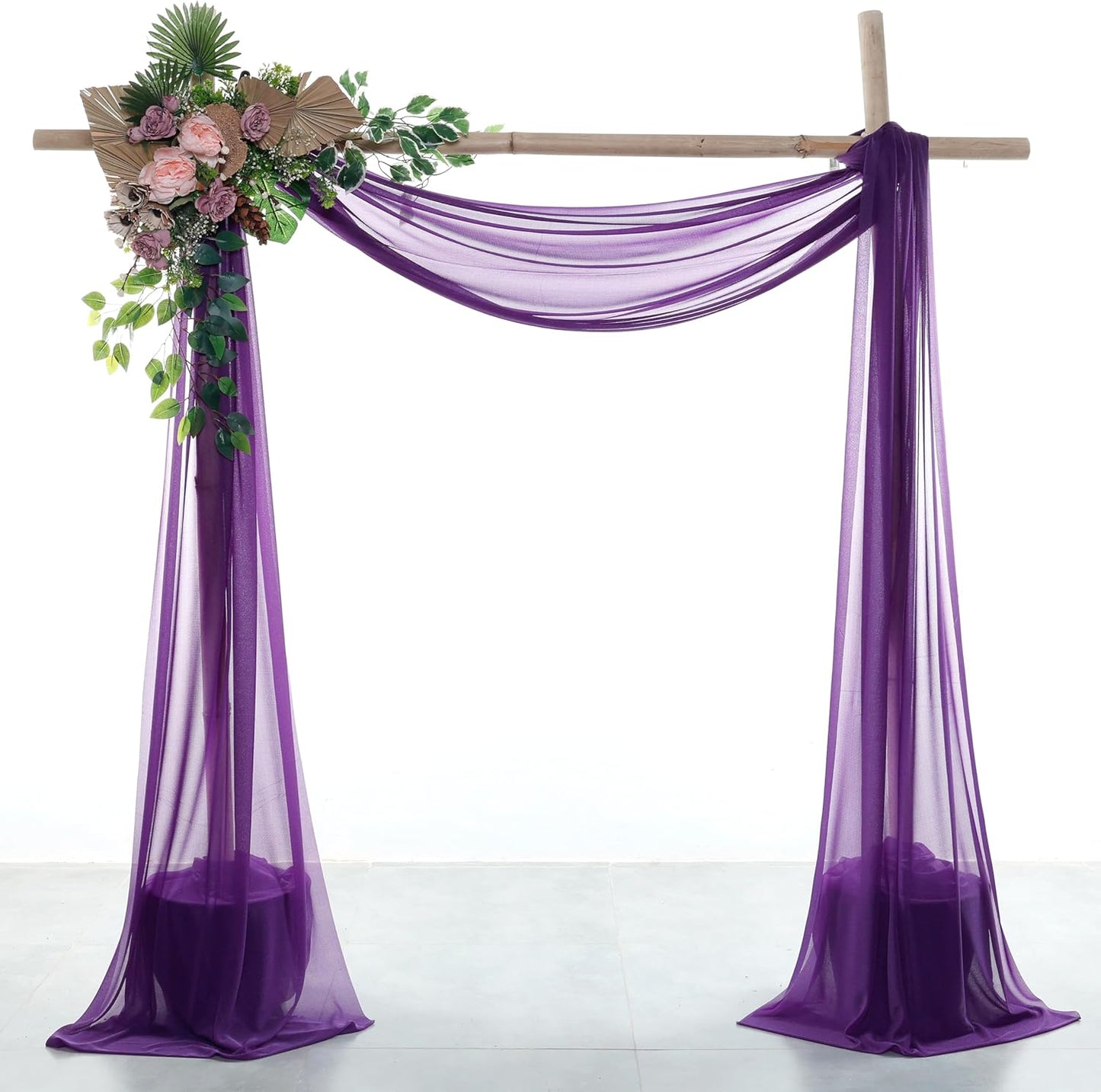 VDS Pack of 2 Panel (30 Inch X 40 Feet) Wedding Arch Draping Fabric Sheer Chiffon Fabric Drapery for Wedding Ceremony Reception Swag Backdrop Canopy Chuppah ARBO Altars Decoration (Purple)
