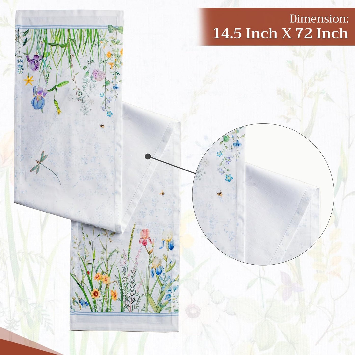 Maison d' Hermine Table Runner 100% Cotton Single Layer Table Runners 72 inches Long Decorative for Home Kitchen Dining Party Wedding Bridal Shower Spring Summer (Fleurs De Mai, 14.50" x 72")