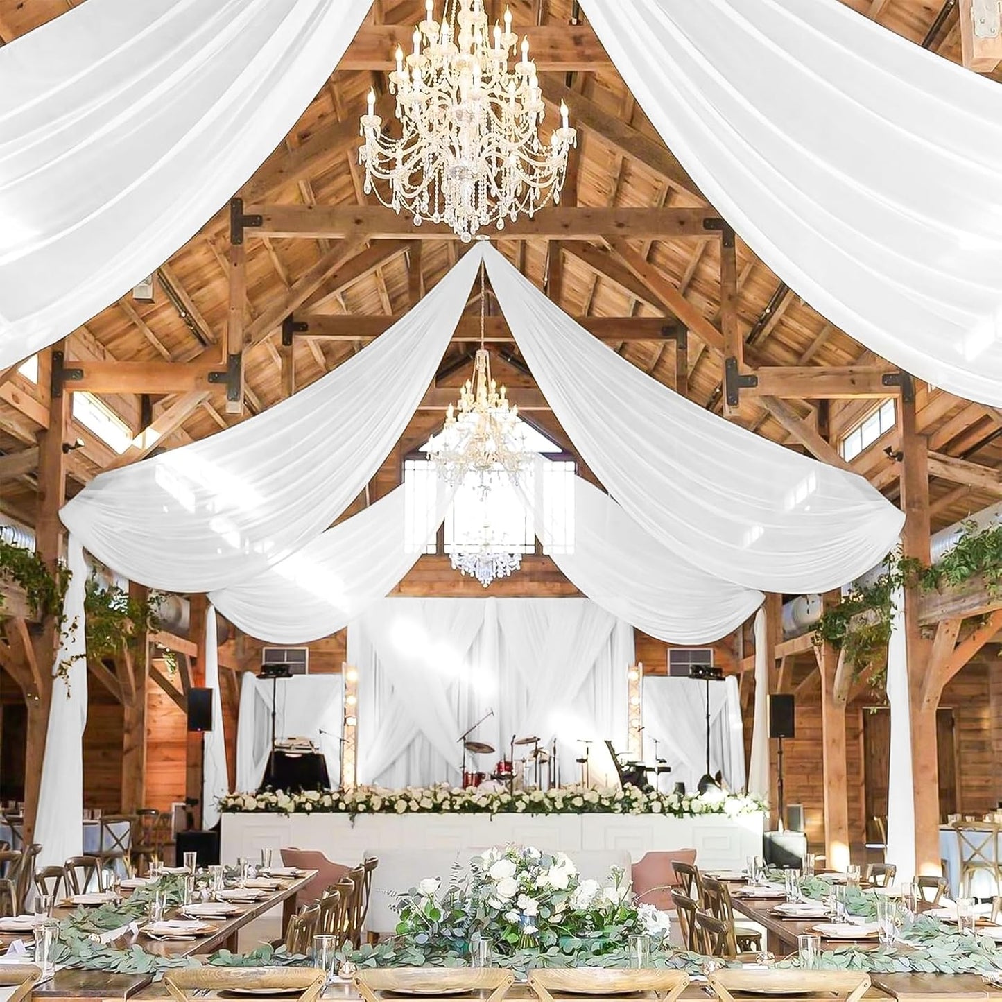 4 Panels White Wedding Ceiling Drapes 5ftx30ft Ceiling Drapes Chiffon Fabric Arch Draping Sheer Curtains Soft Drapery Draping Wedding Ceiling Decorations for Party Ceremony Stage Swag