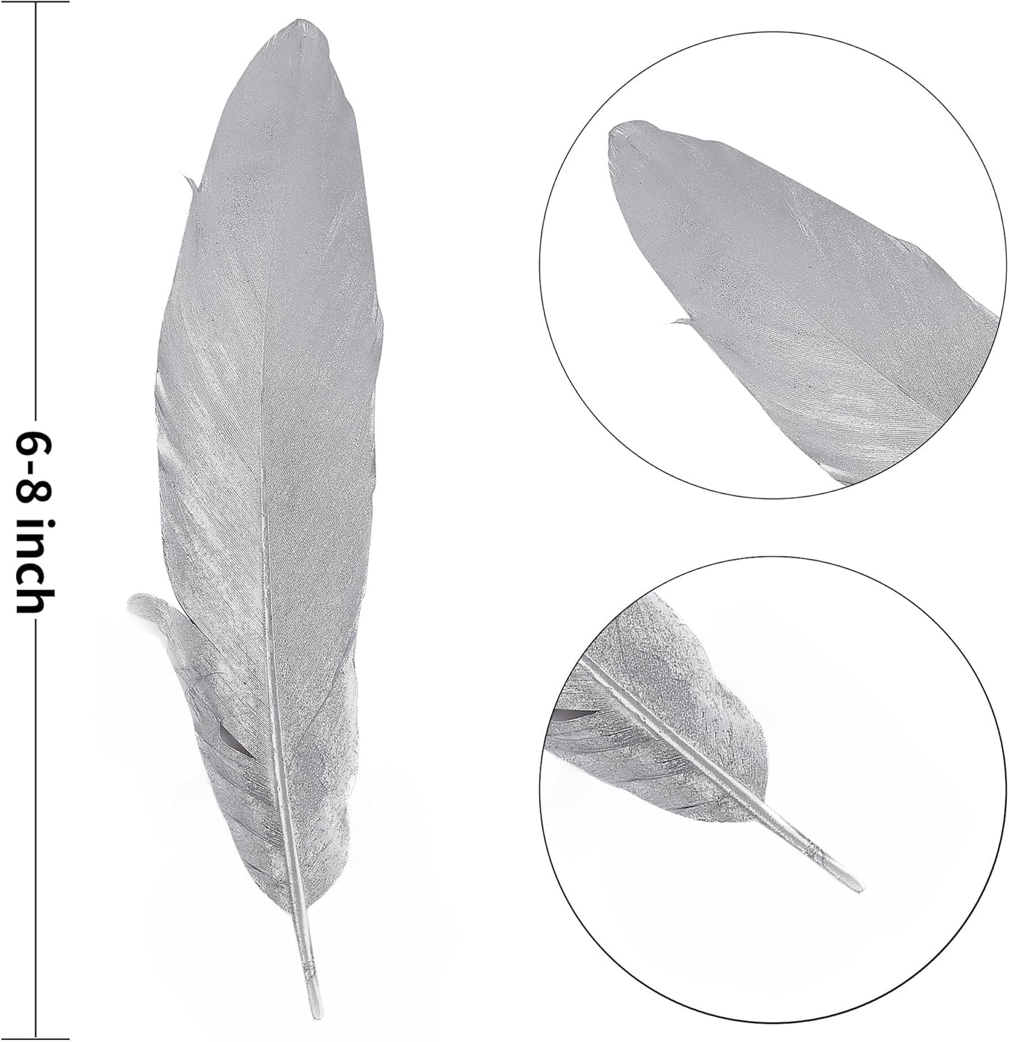 Larryhot Silver Goose Feathers for Crafts - 6-8 inch 60 pcs Natural Feathers for Wedding Party Decorations,DIY Crafts and Clothing Accessories (Silver)