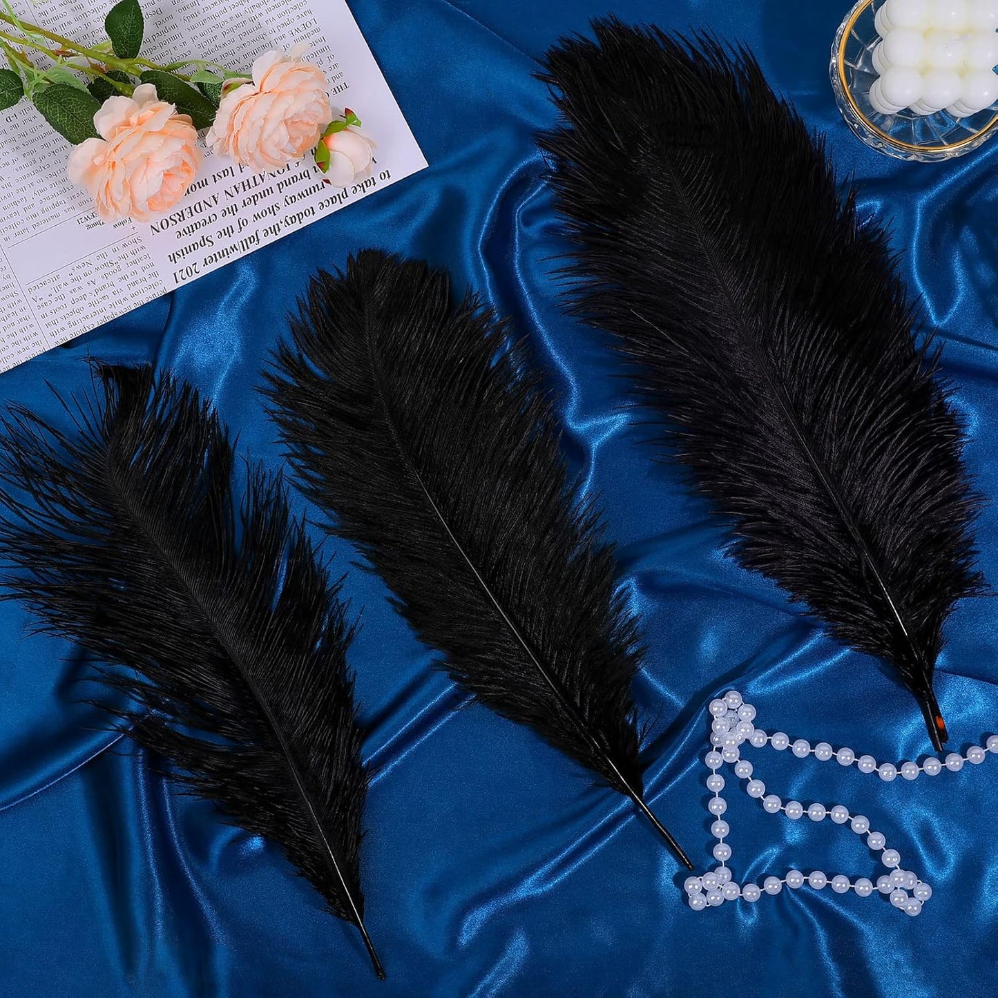 Maitys 90 Pcs Large Natural Ostrich Feathers Bulk 14-16 Inch (35-40cm) 12-14 Inch (30-35cm) 10-12 Inch (25-30cm) Ostrich Feathers Plumes for Centerpieces Wedding(Black)